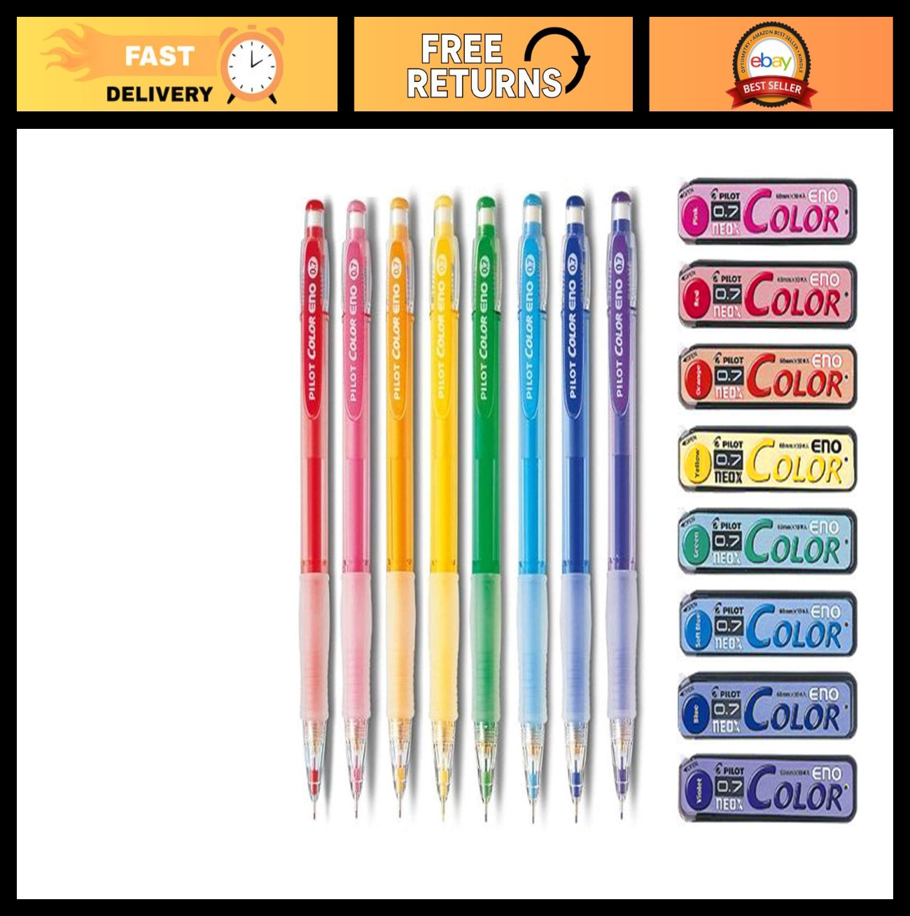 0.7mm Automatic Mechanical Pencil Set – 8 Colors + 8 Color Lead Refills, Art Sup