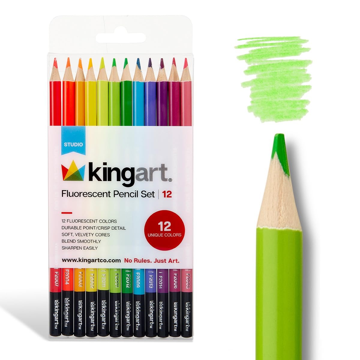 KINGART Neon Colored Pencils, 12 pc, for Adult 12 Count (Pack of 1),