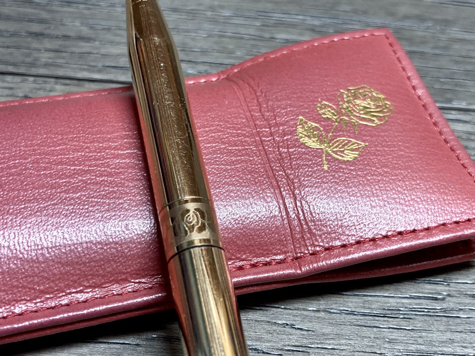 Vtg 14KGF CROSS Retractable Mechanical Pencil w/ Leather Rose Pink Case & Refill
