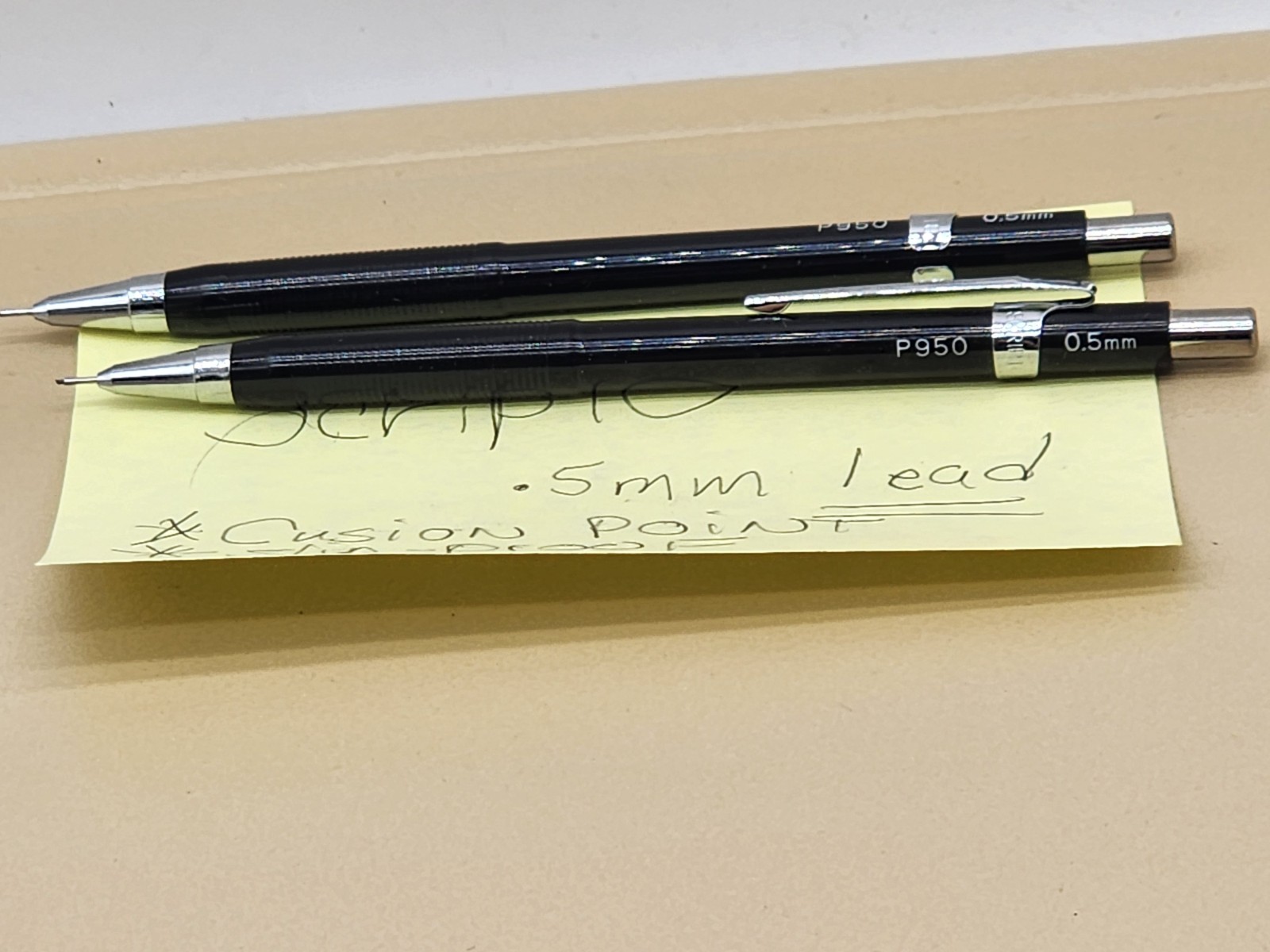 Lot of 2 Scripto Mechanical Pencils Black P950 Ultra Thin Lead No Slip NEW NOS