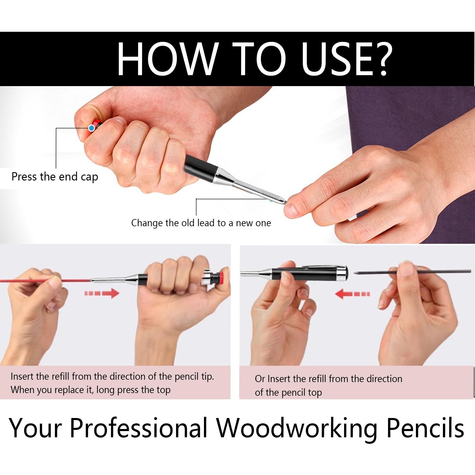 NORTOOOLS 2-Pack Carpenter Pencils with Built-in Sharpener, Heavy Duty Carpen…