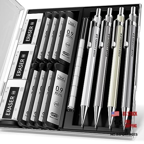 0.9mm Metal Mechanical Pencil Set with Case – 4PCS Fancy Mechanical 0.9MM