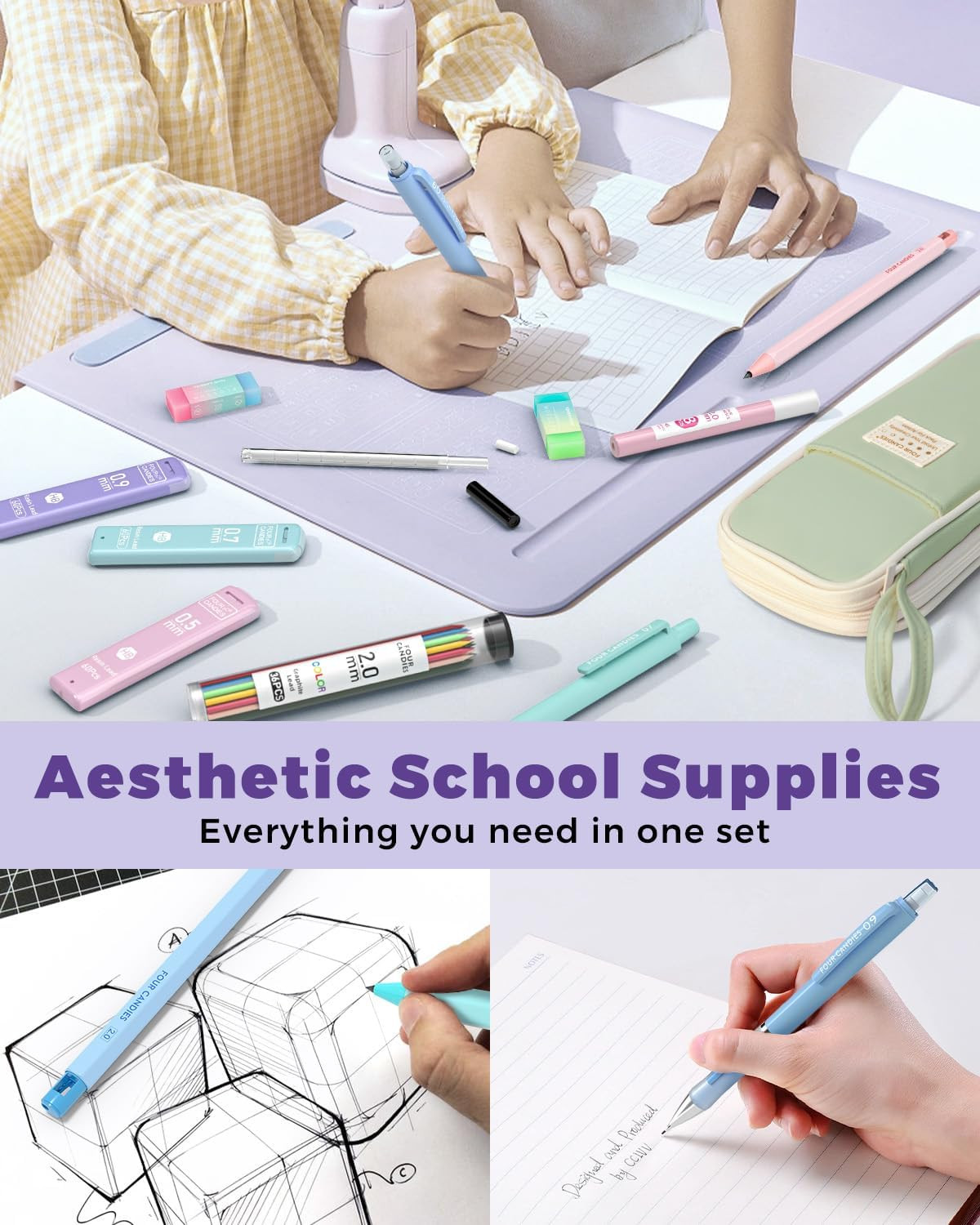 36PCS Aesthetic School Supplies, Mechanical Pencils 0.5Mm, 0.7Mm, 0.9Mm & 2.0Mm