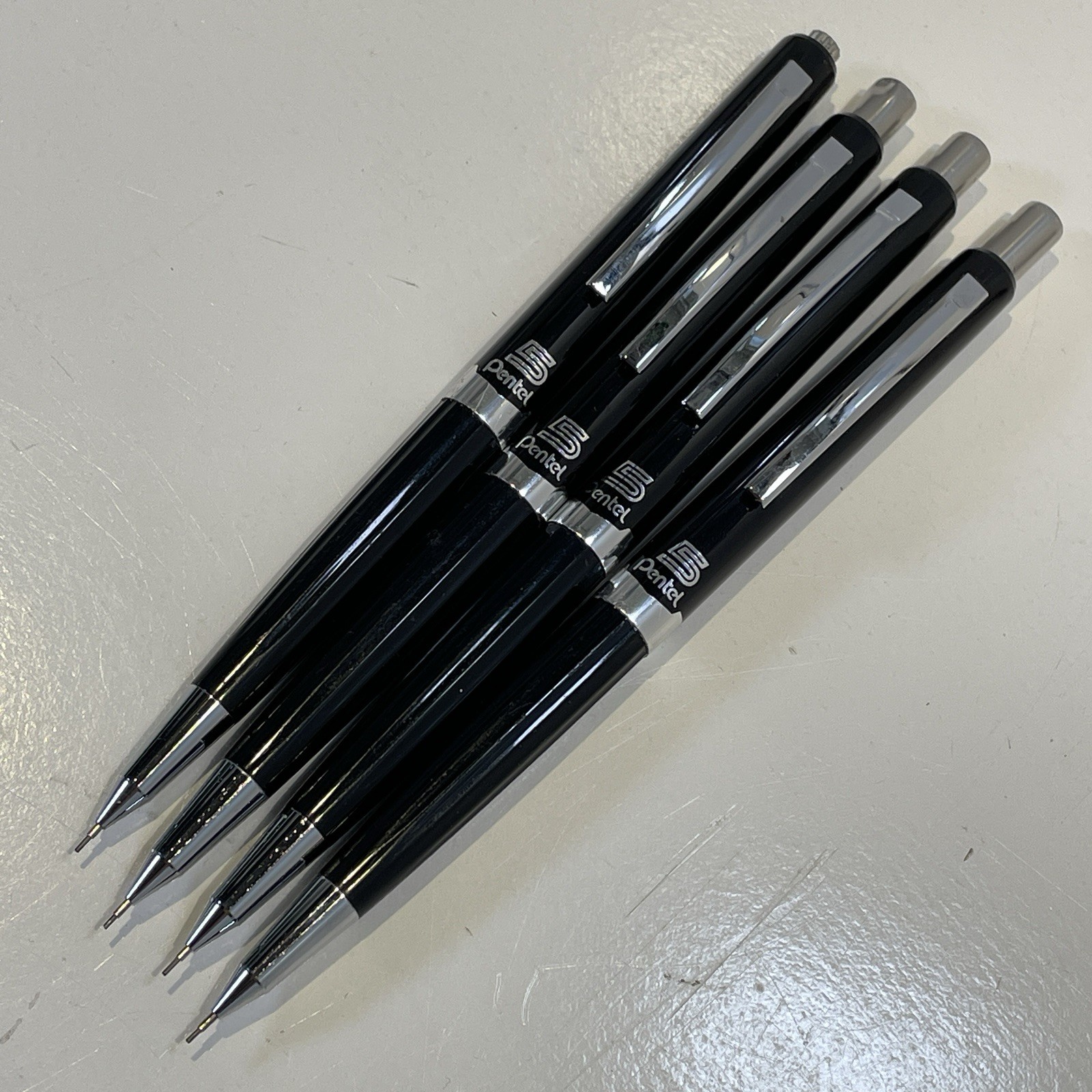 Vintage Pentel 5 Mechanical Pencil 0.5mm Black Barrel Chrome Japan Lot Of 4