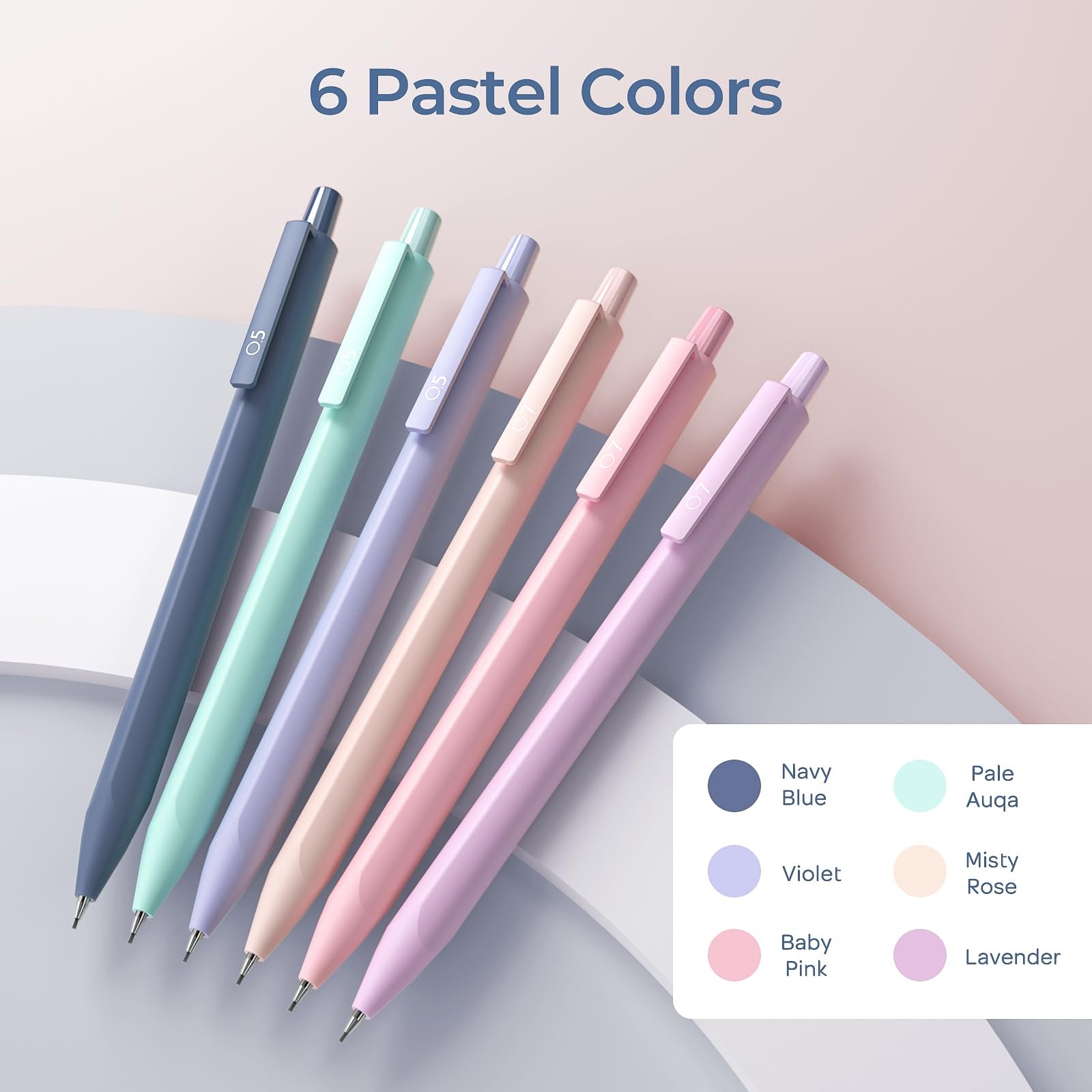 Nicpro 6PCS Pastel Mechanical Pencil Set with Case Cute Drafting Pencils 0.5m…