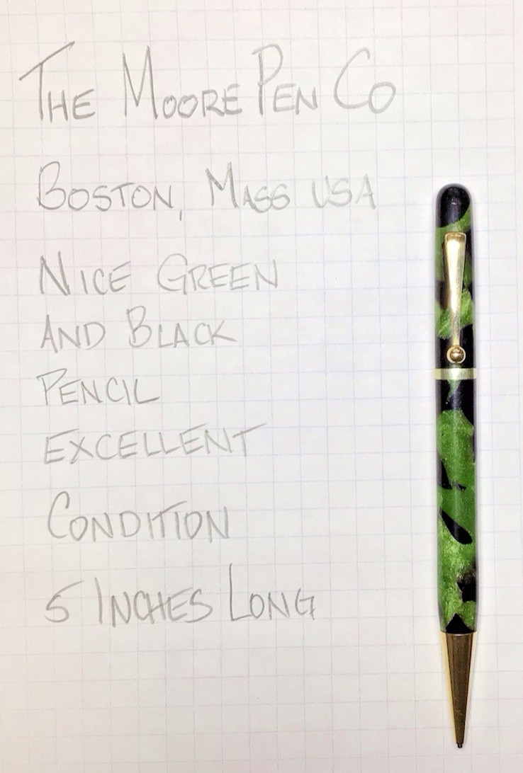 The Moore Pen Company Mechanical Pencil Green And Black Excellent Condition