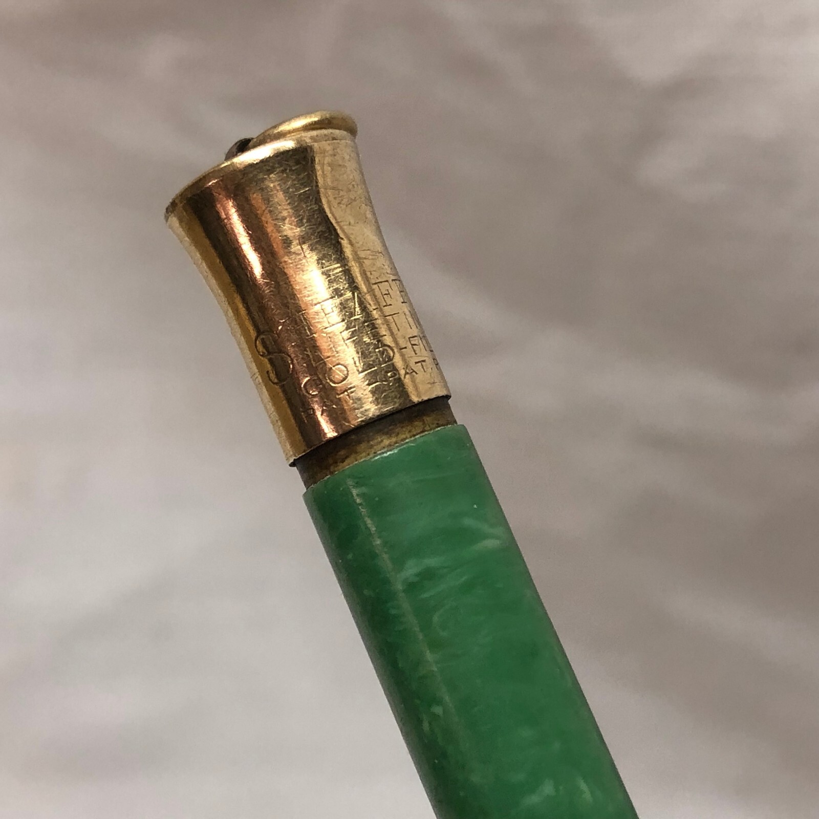 Vintage Sheaffer’s Mechanical Pencil Ring Top Vest Gold Filled Green Swirl