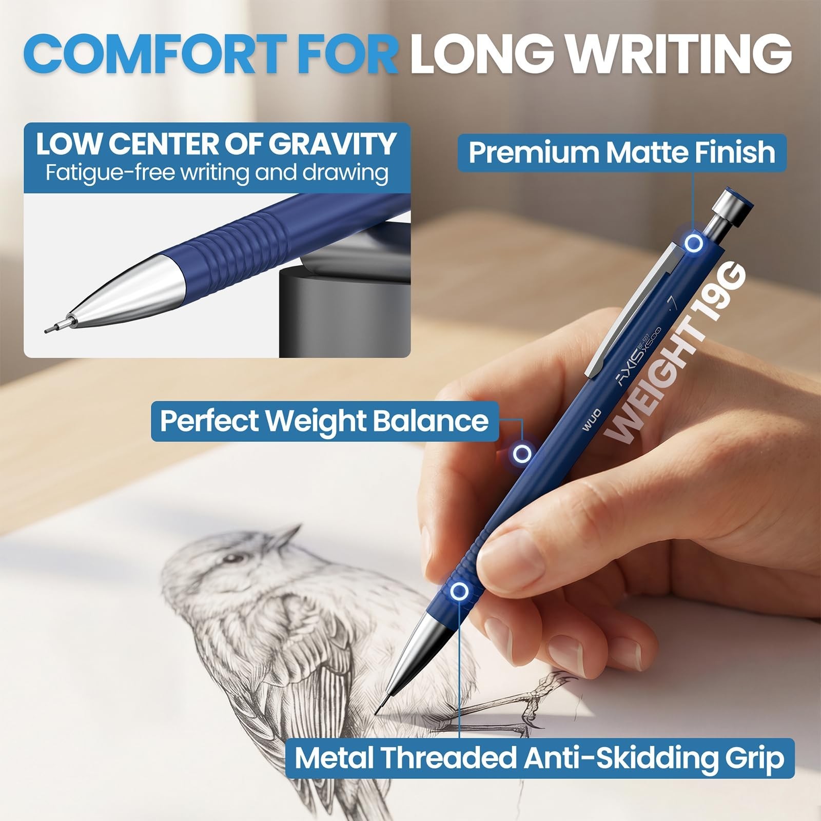 0.7mm Mechanical Pencil Set – 4 Metal Pencils, 480 HB Lead Refills, Erasers for
