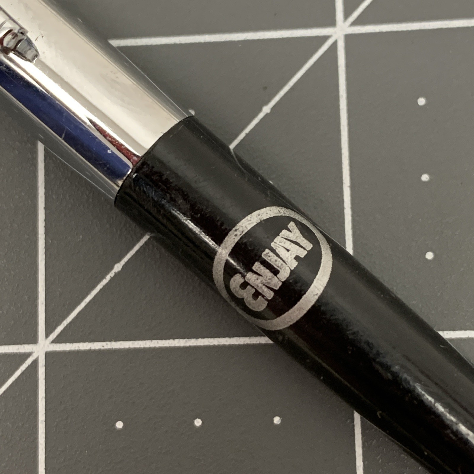 Vintage Mechanical Pencil Enjay Chemical Company Oil Fuel Silver Chrome Black