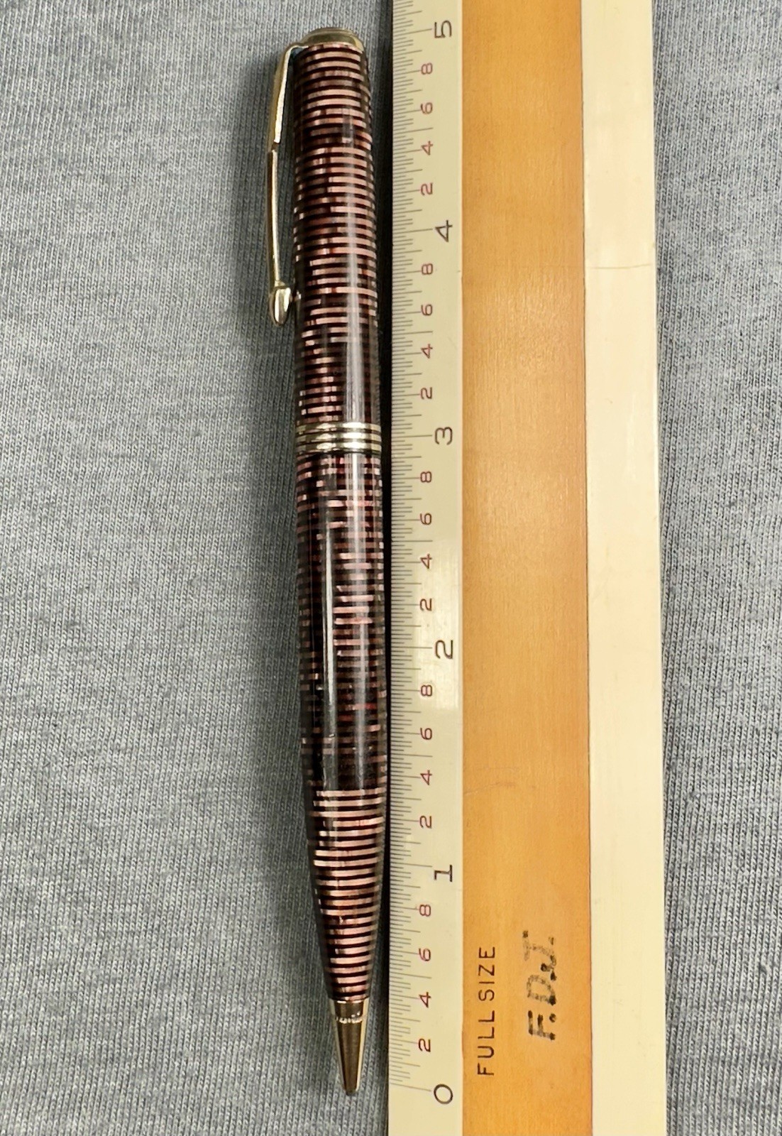 1936 Parker Vacumatic Pencil Burgundy Red & Pearl Full Size 3 Band Needs Jewel