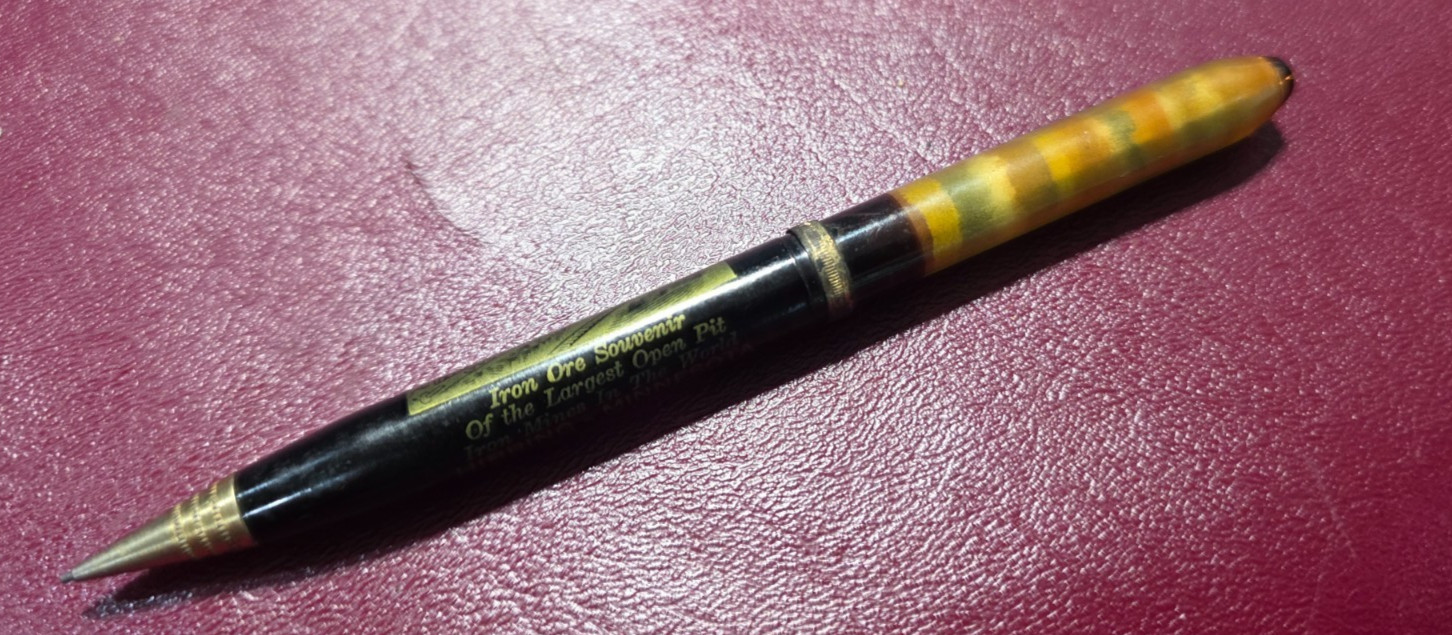 Hibbing Minnesota Iron Ore Mine 0.9mm Mechanical Pencil w/Iron Ore In Cap -1950s