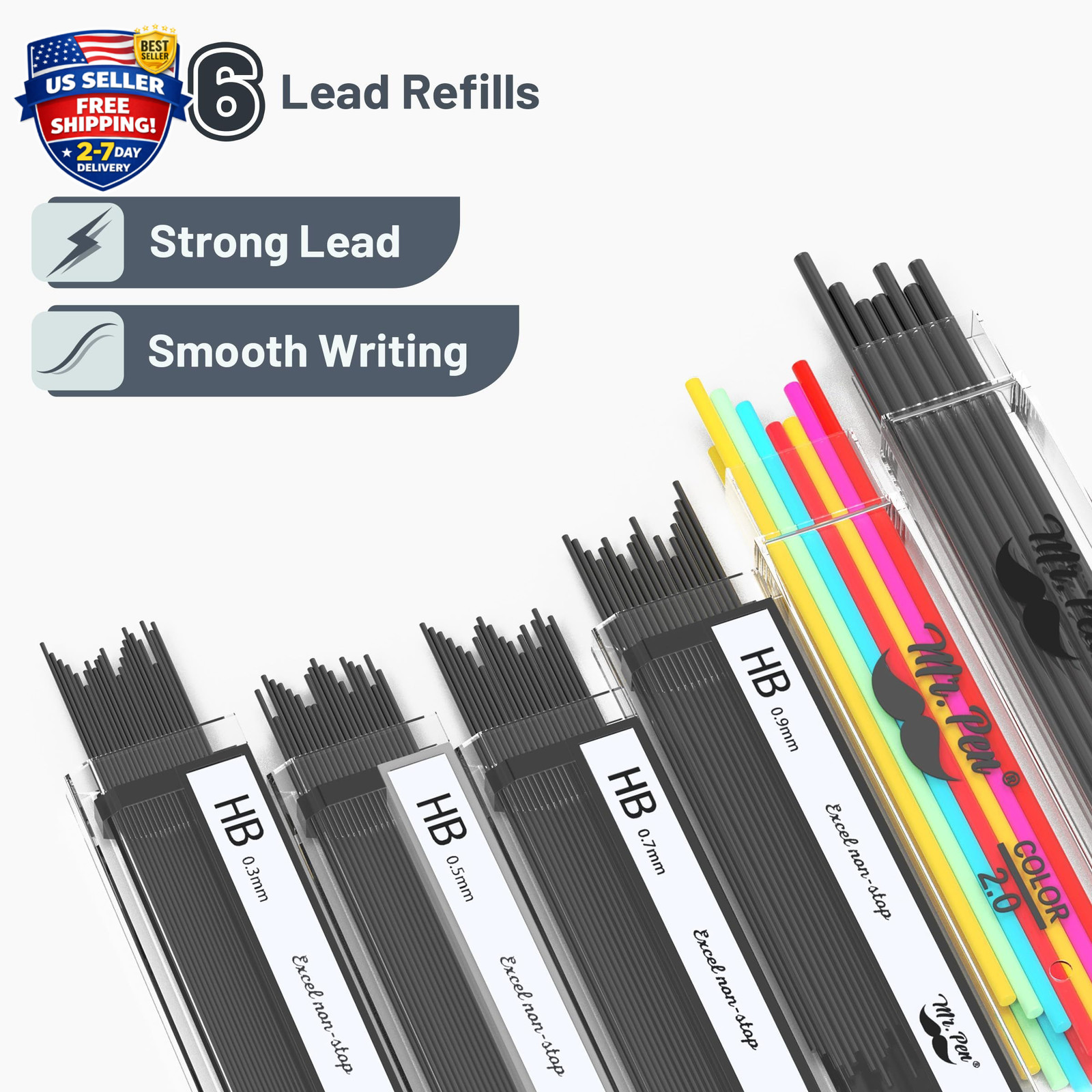 – Metal Mechanical Pencil Set with Lead and Eraser Refills, 5 Sizes, 0.3, 0.5, 0