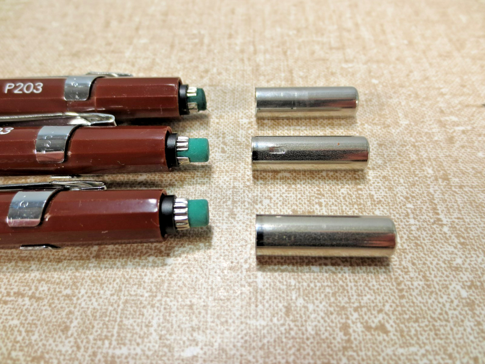 Three Vintage Pentel P203 0.3 mm Mechanical Pencils Brown Japan Tested
