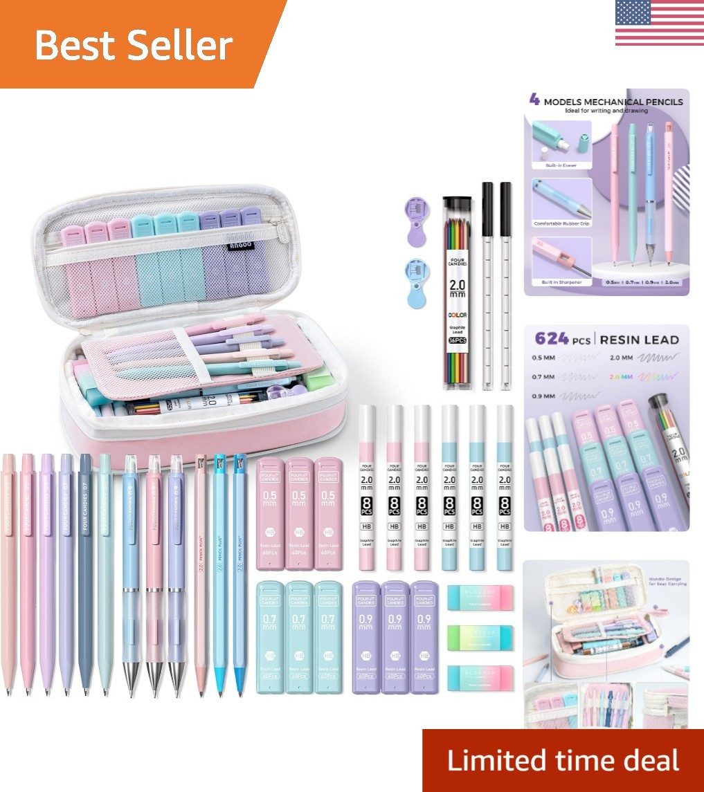 36PCS Aesthetic Pink Mechanical Pencil Set with 624 Lead Refills for Creativity
