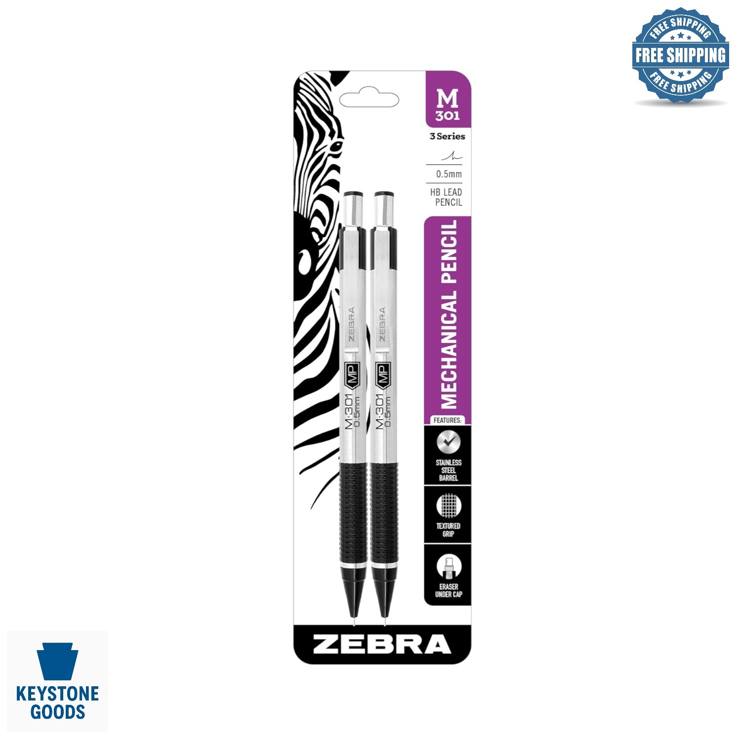 Zebra STEEL M-301 0.5mm Mechanical Pencils 2-Pack – Stainless Steel, Refillab…