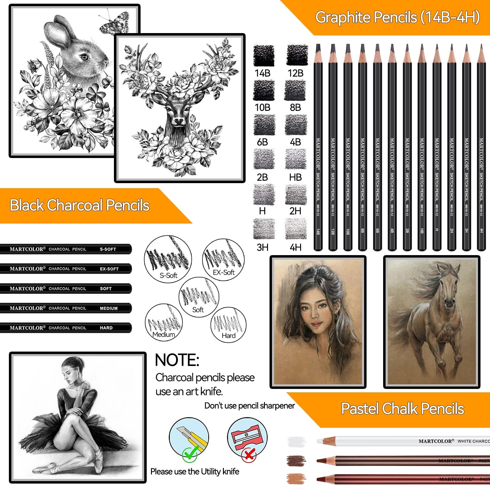 MARTCOLOR Drawing Sketching Pencils 1 Count (Pack of 34), Black – 34 Pack
