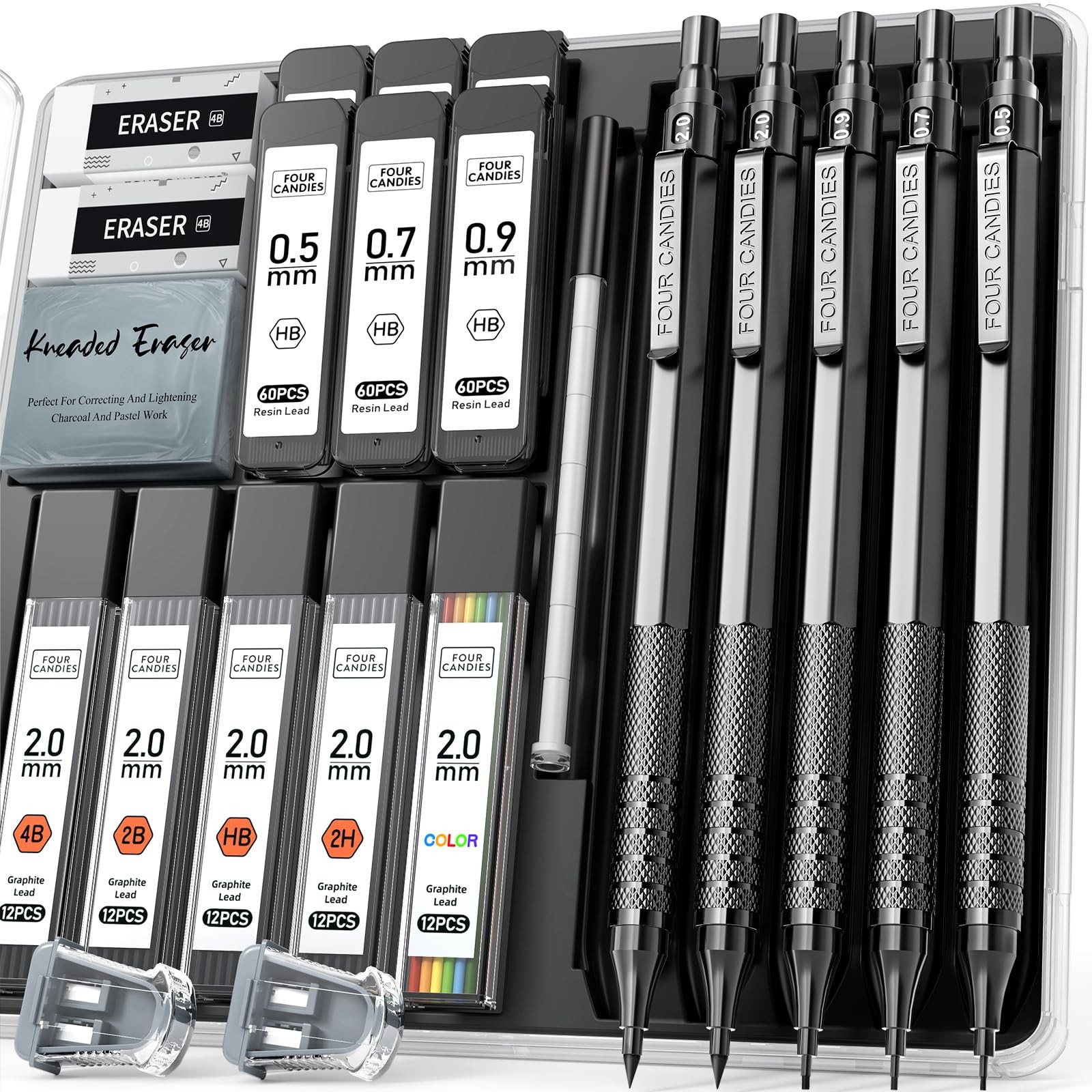 Metal Mechanical Pencil Set, 3PCS Art Drafting Pencils 0.5, 0.7, 0.9MM & 2PCS…