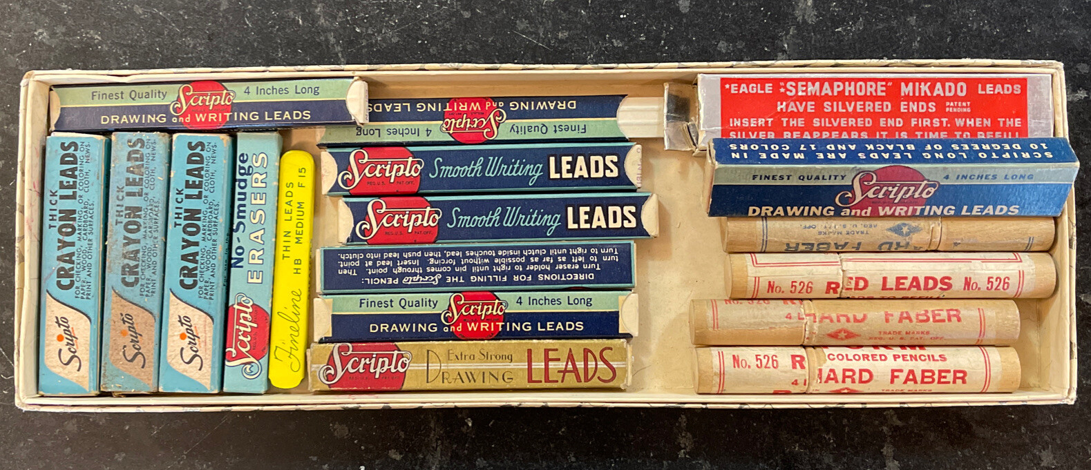 MIXED LOT VINTAGE ANTIQUE DRAWING LEADS AND CRAYONS Scripto, Eberhard, Eagle