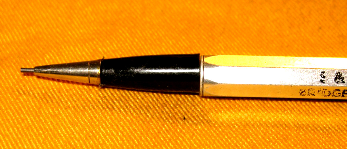 VINTAGE 6″ LONG DOUBLE END MECHANICAL METAL RED/BLACK PENCIL W/MACHINE ADV.