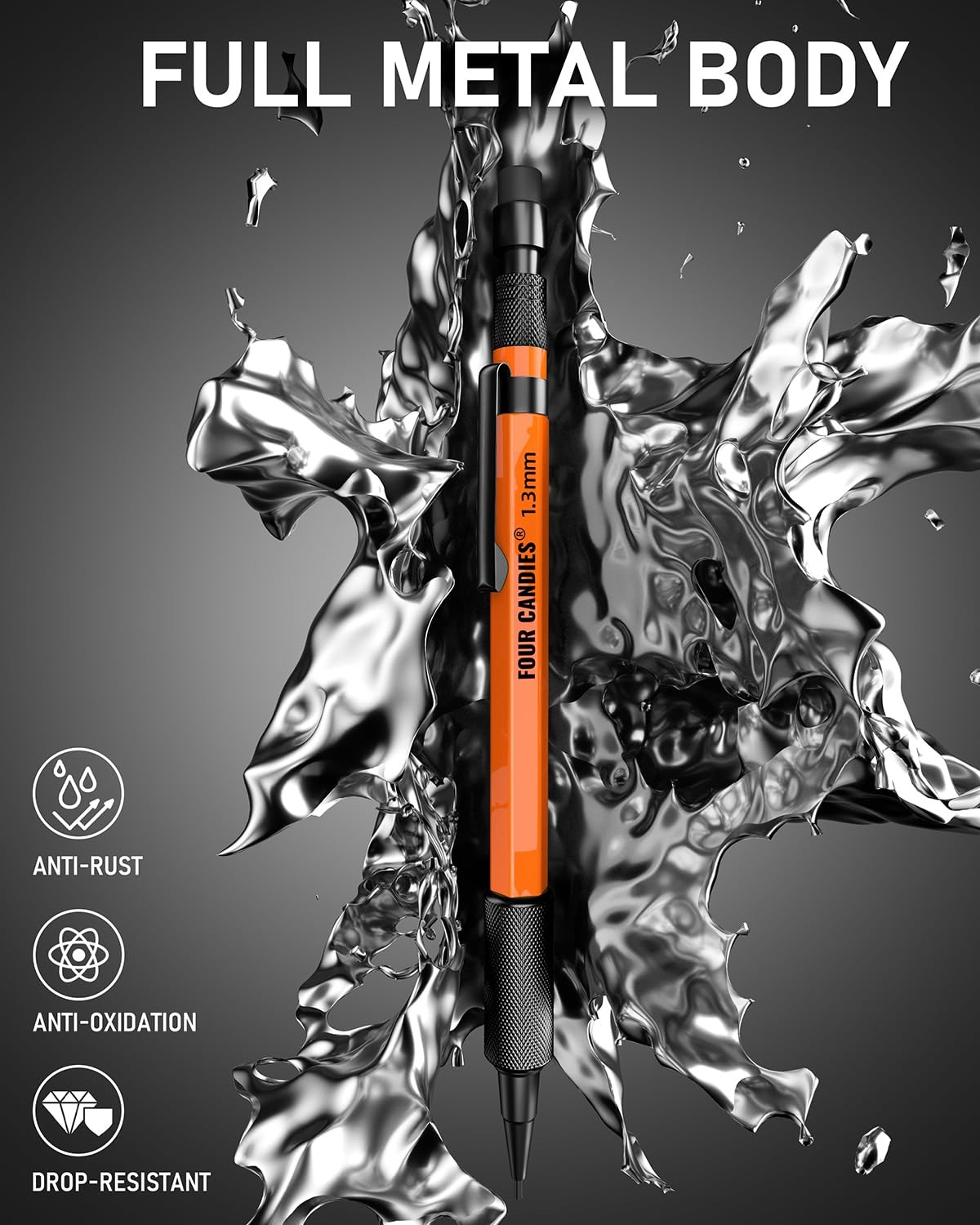 1.3mm Mechanical Pencil Set with 24 Lead Refills, Metal Weatherproof Heavy Du…