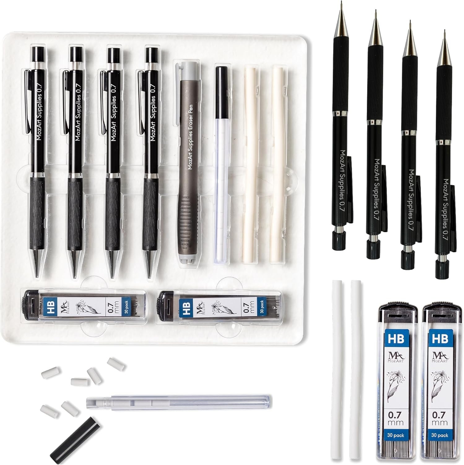 MozArt 0.7mm Mechanical Pencil Set with Case & Refills for Artists & Professi…