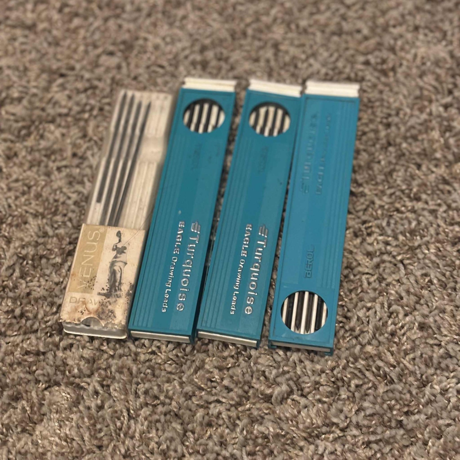 Vintage Berol Turquoise Drawing Leads Mixed Lot With Plastic Cases USED/Case Dmg