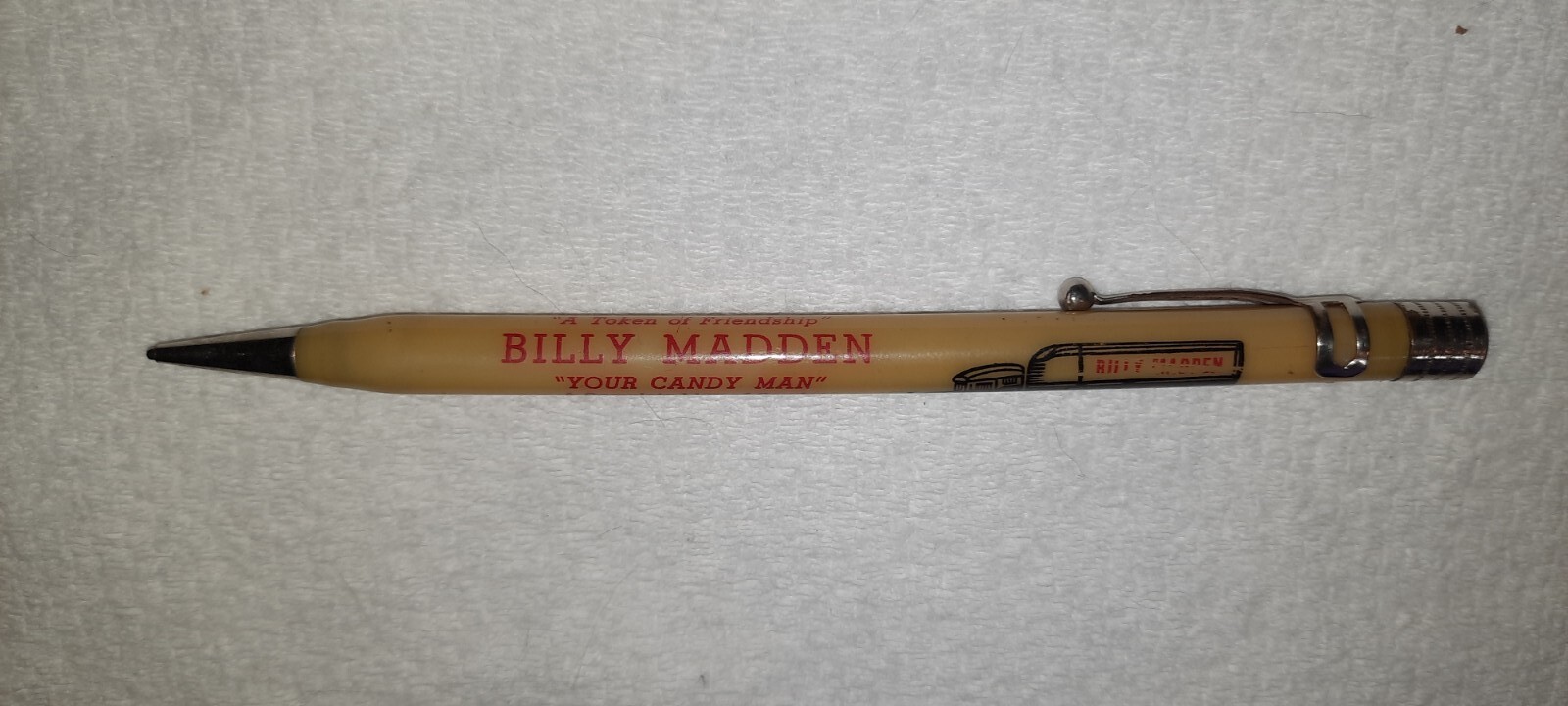 “Billy Madden*YOUR CANDY MAN*Phone 42 S 3*Scottsbluff, Nebr.” Working Pencil