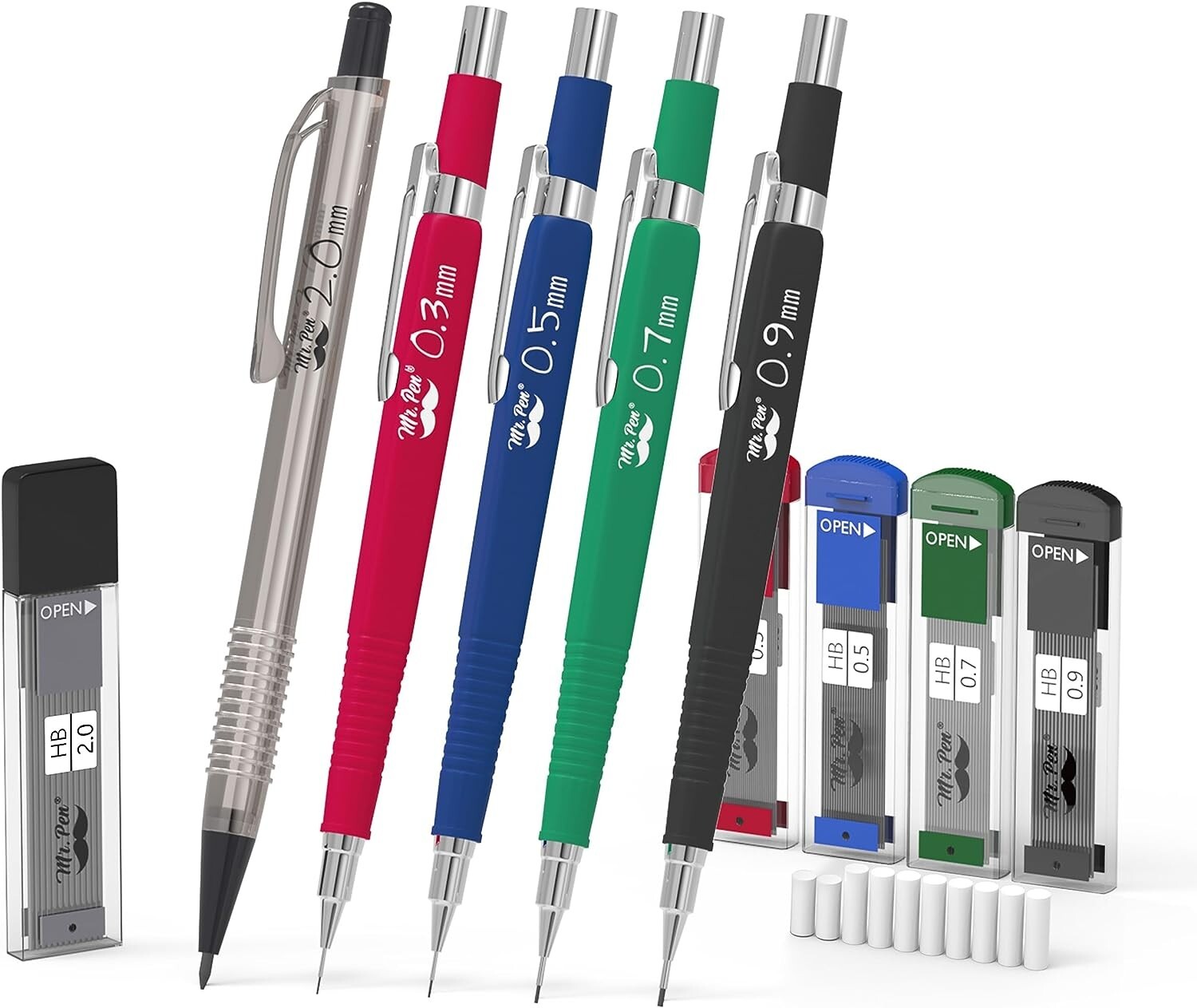 Premium 10 Piece Mechanical Pencil Set – Includes Lead and Eraser Refills