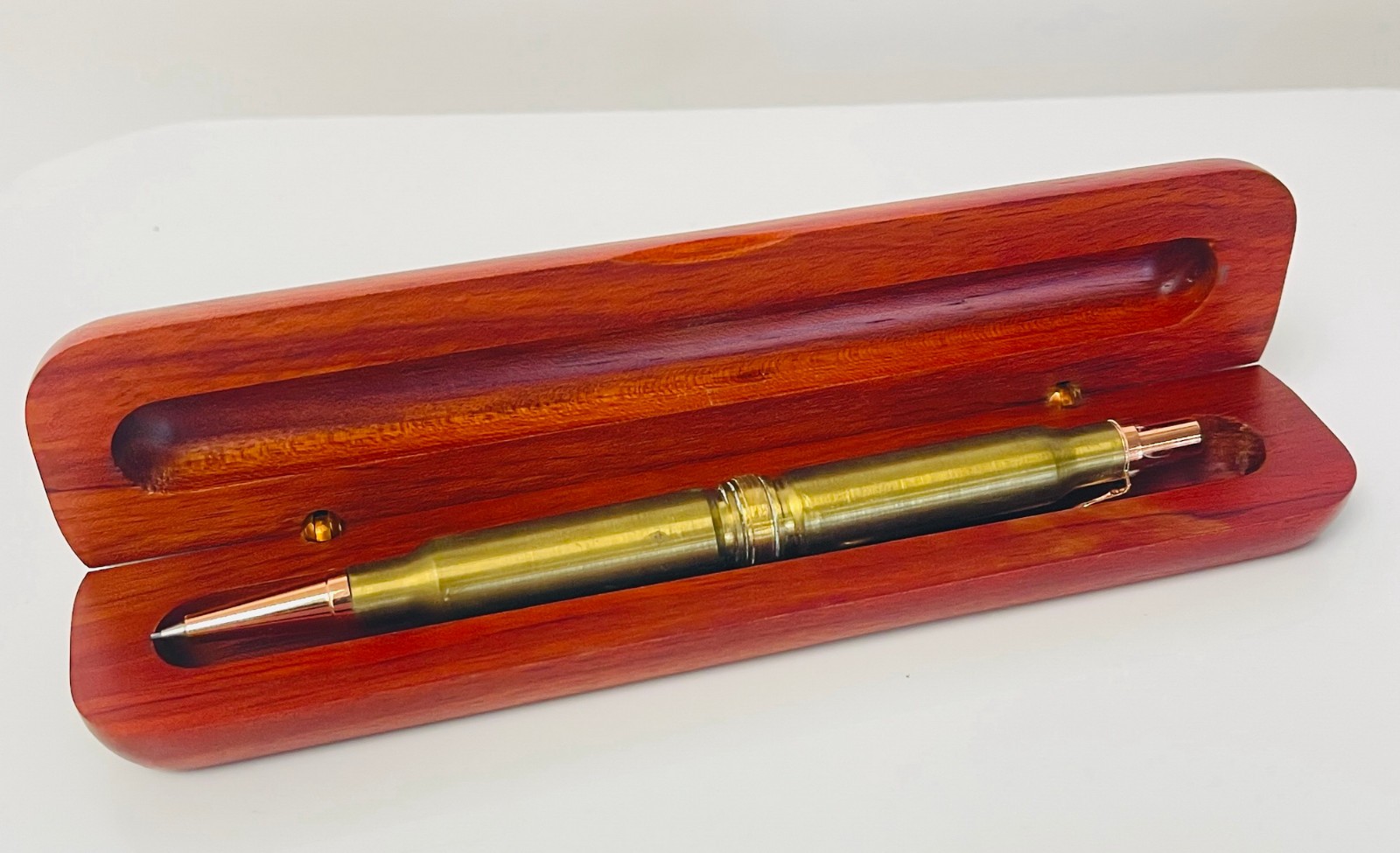 Handcrafted Brass Mechanical Pencil Rose Gold Trim Wood Gift Box Desk Pen