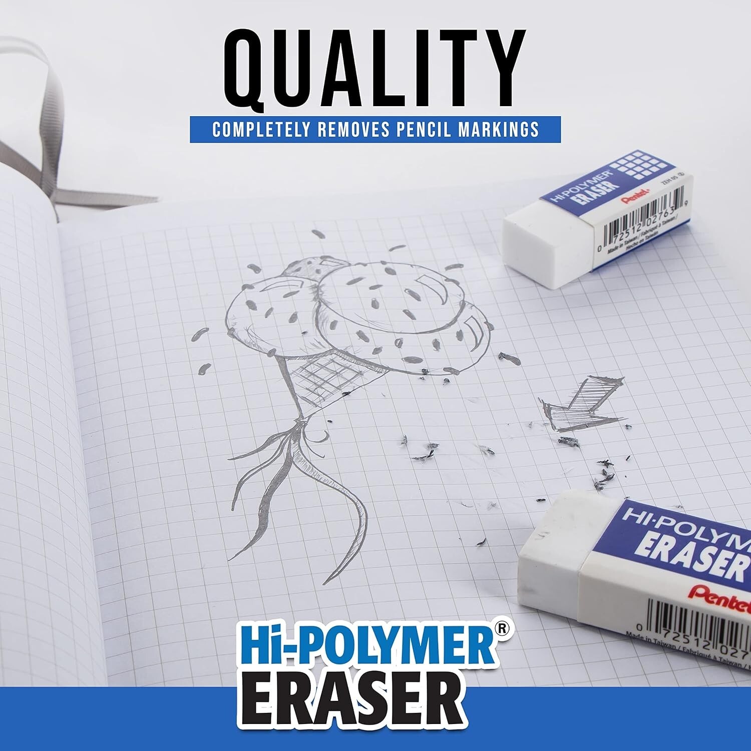 Hi-Polymer Jumbo Eraser Set of 12 – Durable, Non-Smudge with Protective Sleeve