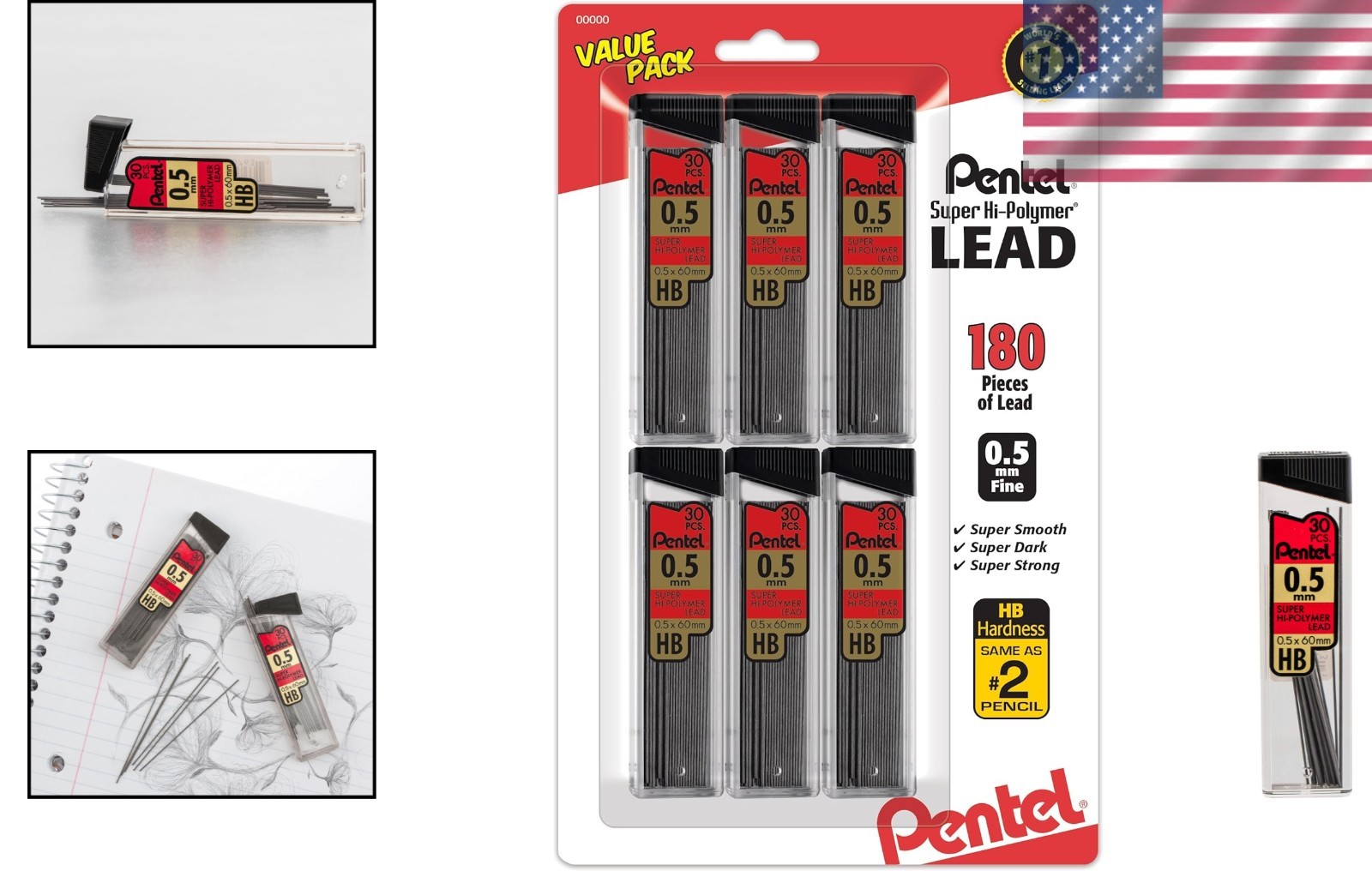 Super Hi-Polymer 0.5mm Fine Lead Refills – 180 Count for All Mechanical Pencils