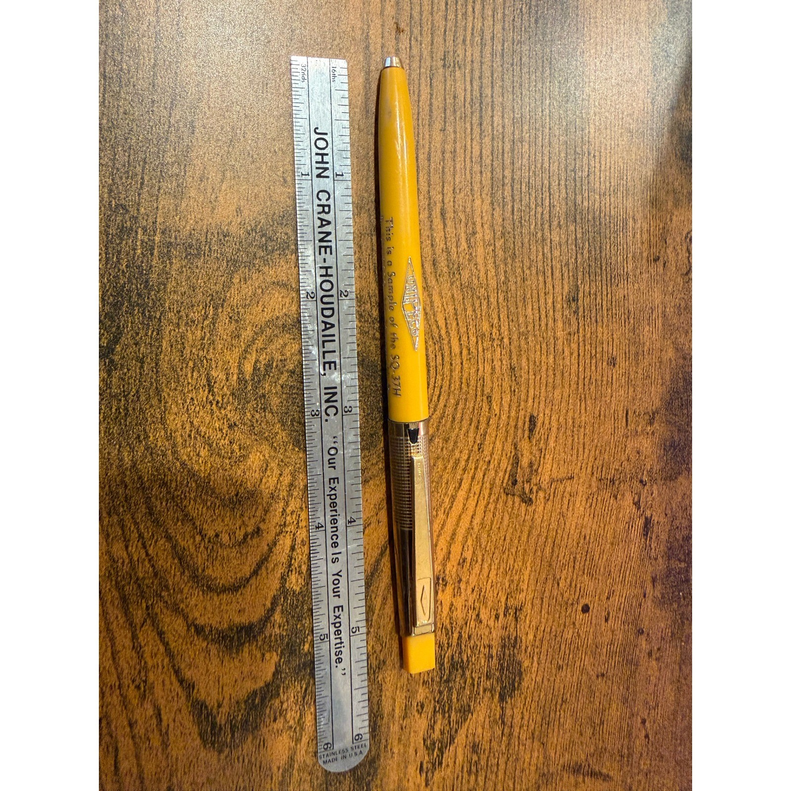 Vintage UNIPECO SQ 37H Mechanical Pencil Yellow Silver Sample Advertising