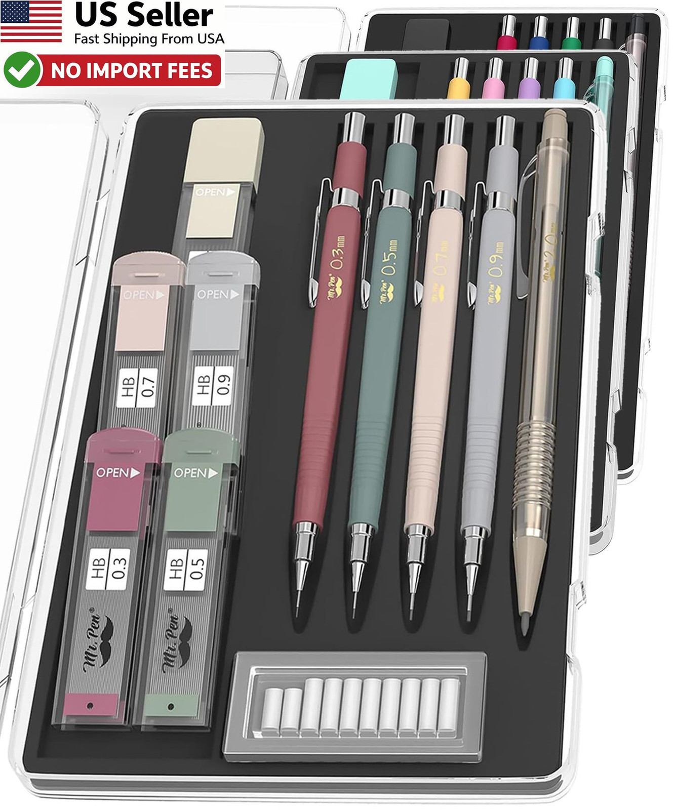 Mr Pen Art Mechanical Pencil Set 5 Sizes HB Lead Refills Drawing Sketch FROM USA