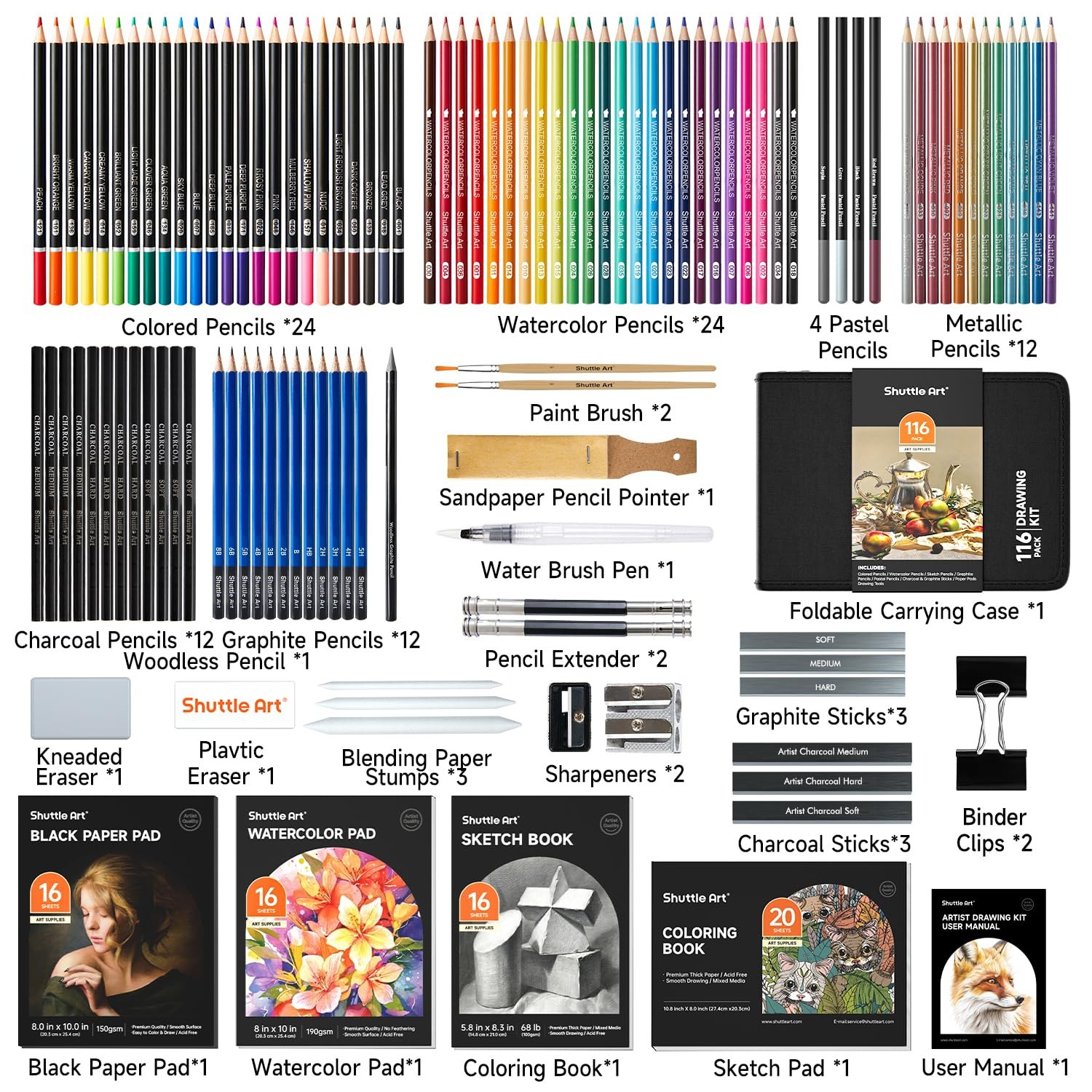 Shuttle Art 116 PCS Drawing Kit, Professional Supplies 116, 116 Pack