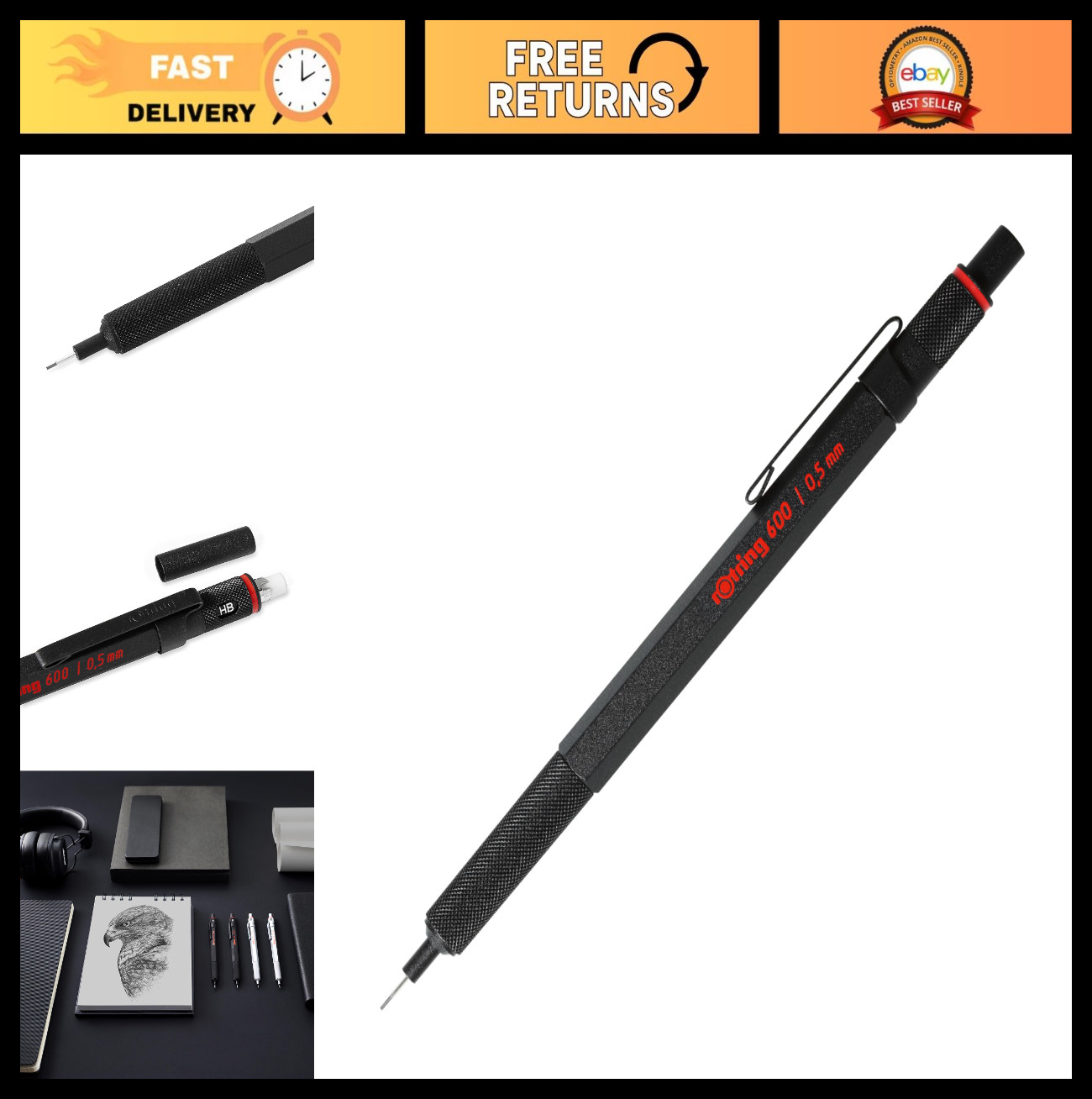 Precision 0.5mm Mechanical Pencil – Black Barrel for Writing, Drafting & Enginee