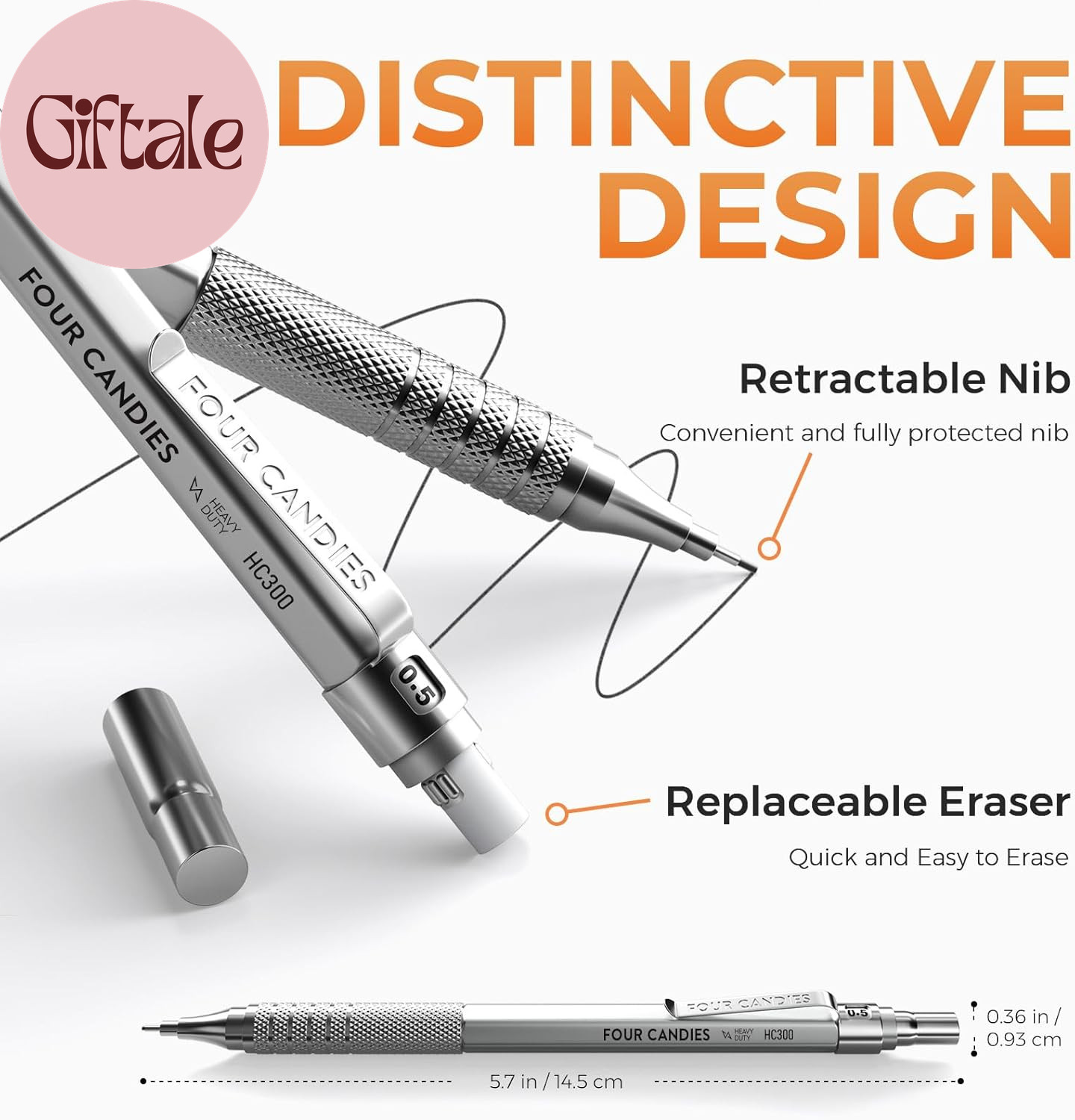 Metal Mechanical Pencil Set, 3PCS Art Drafting Pencils 0.5, 0.7, 0.9MM & 2PCS 2M