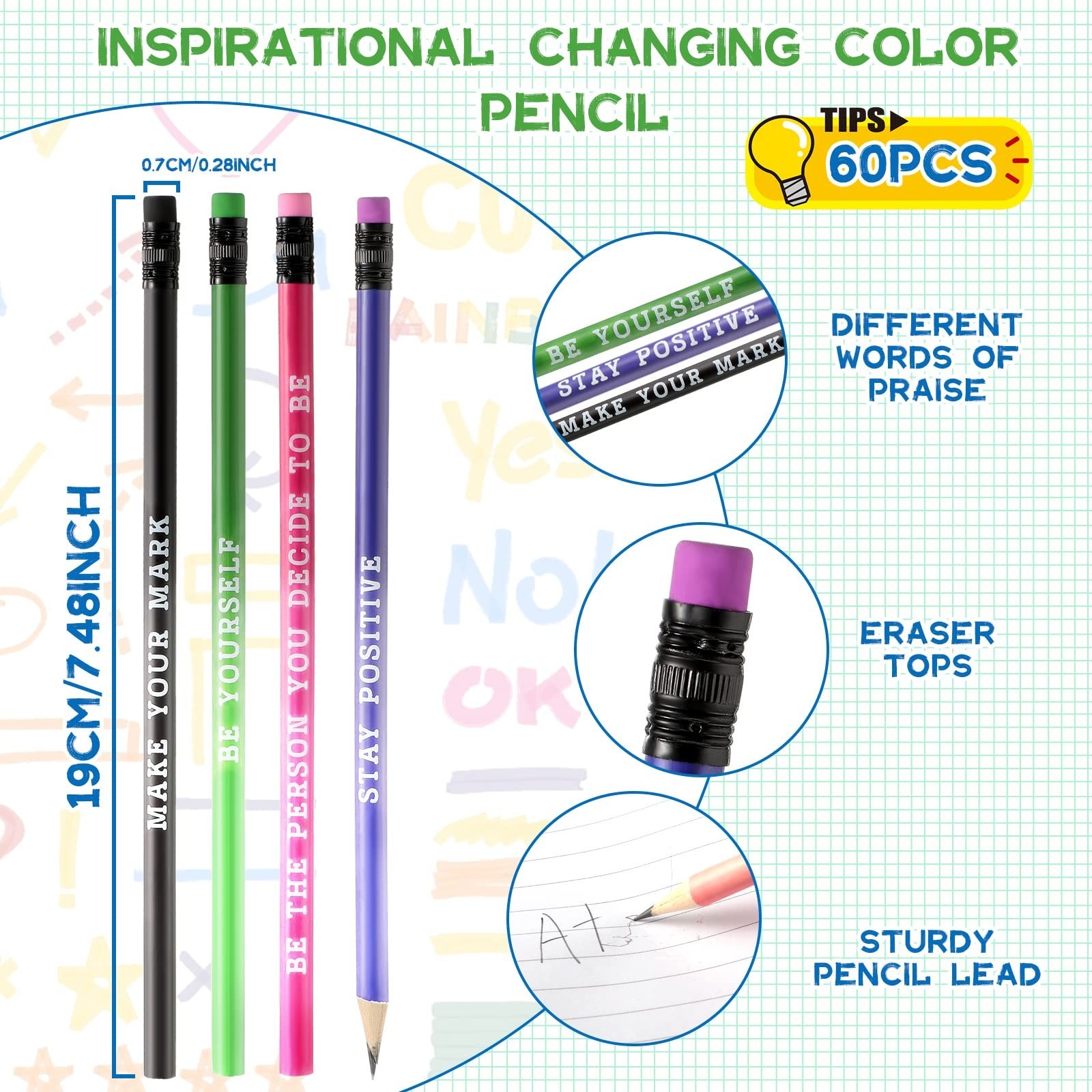 60 Pcs Inspirational Pencils Personalized Pencils with Name Cute Pencils Moti…