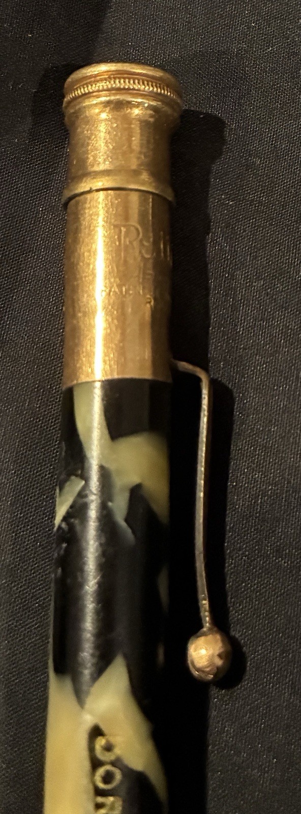 Vintage Redipoint Aristocrat Pearl & Black Mech Pencil Mex Hildago Cement Gold