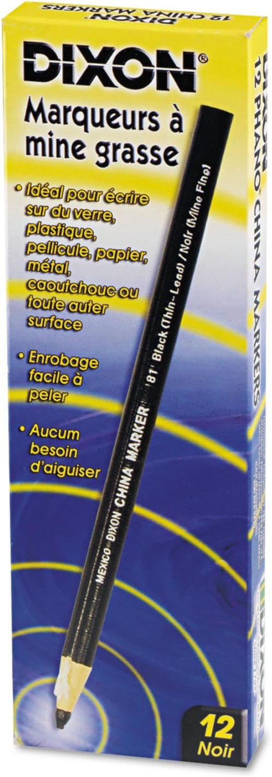 Dixon China Marker, Black, Thin Lead, Dozen