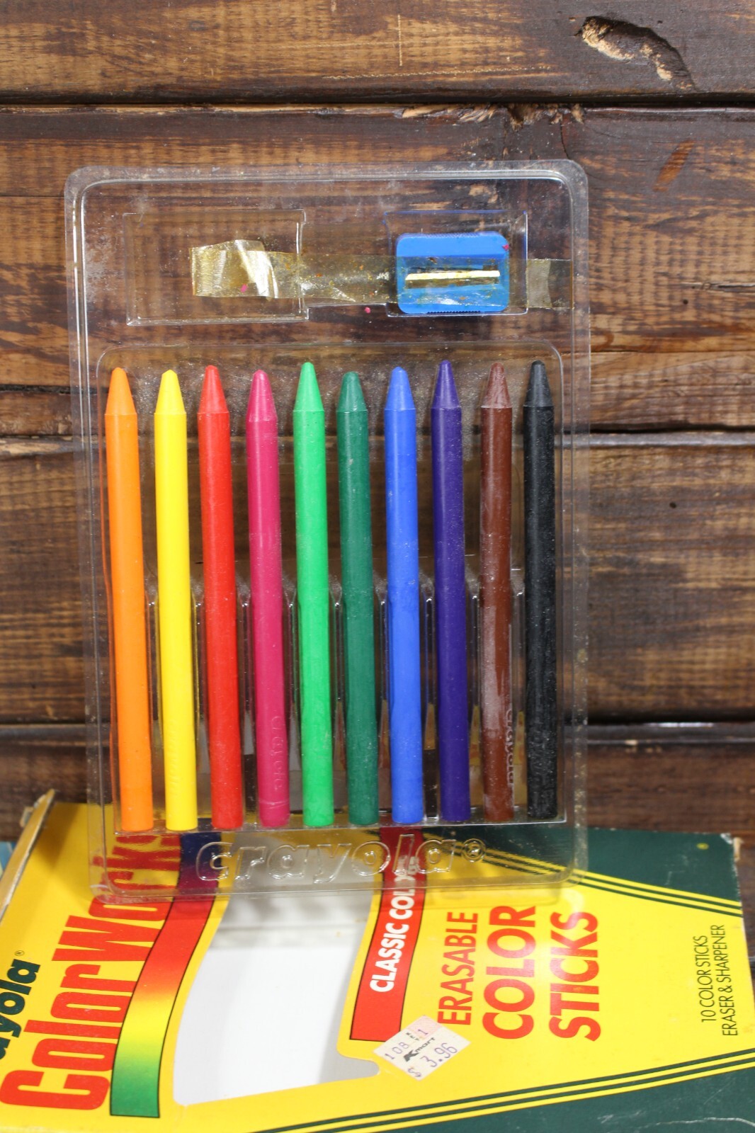 VTG 1988 Crayola ColorWorks 10 Color Erasable Crayon Sticks w/ Sharpener