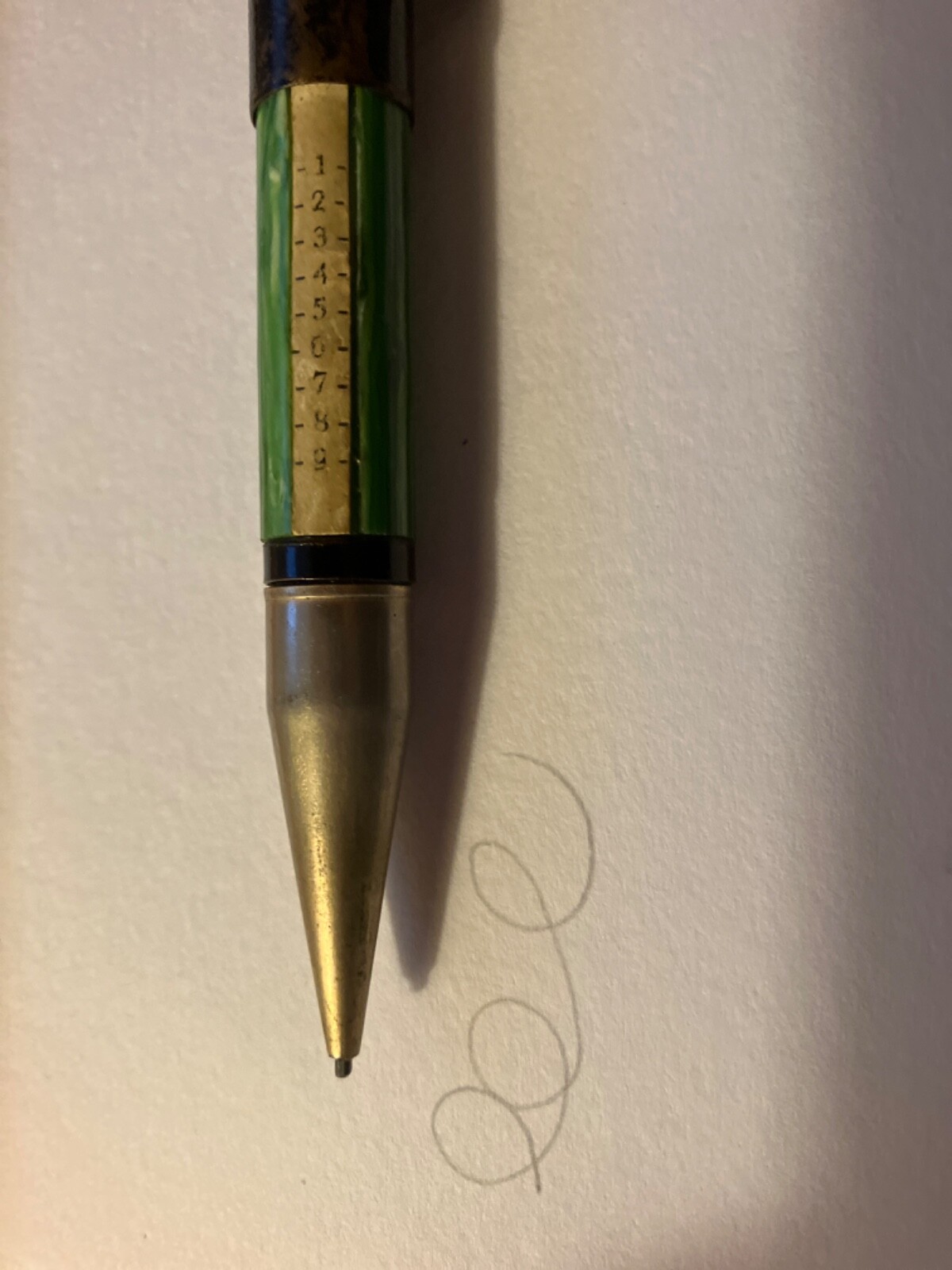 Mechanical Pencil 14K Gold Green/black white w/calculator math function & Lead