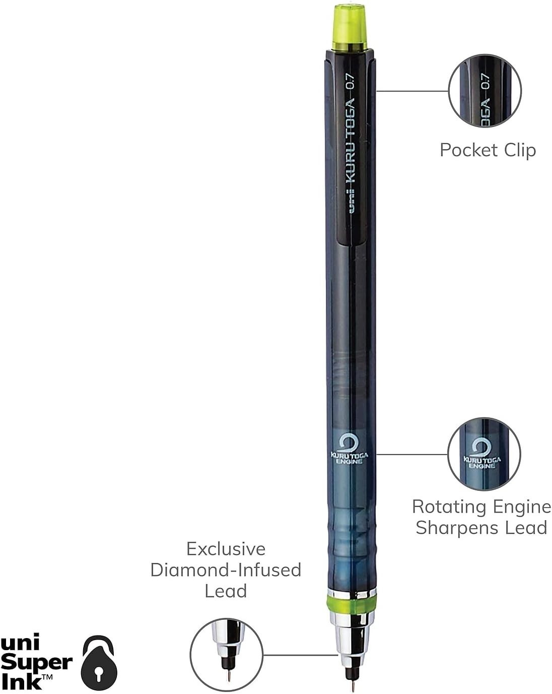 Kuru Toga Mechanical Pencil Starter Kit 0.7mm HB#2 with Eraser Replaceable, 1PK