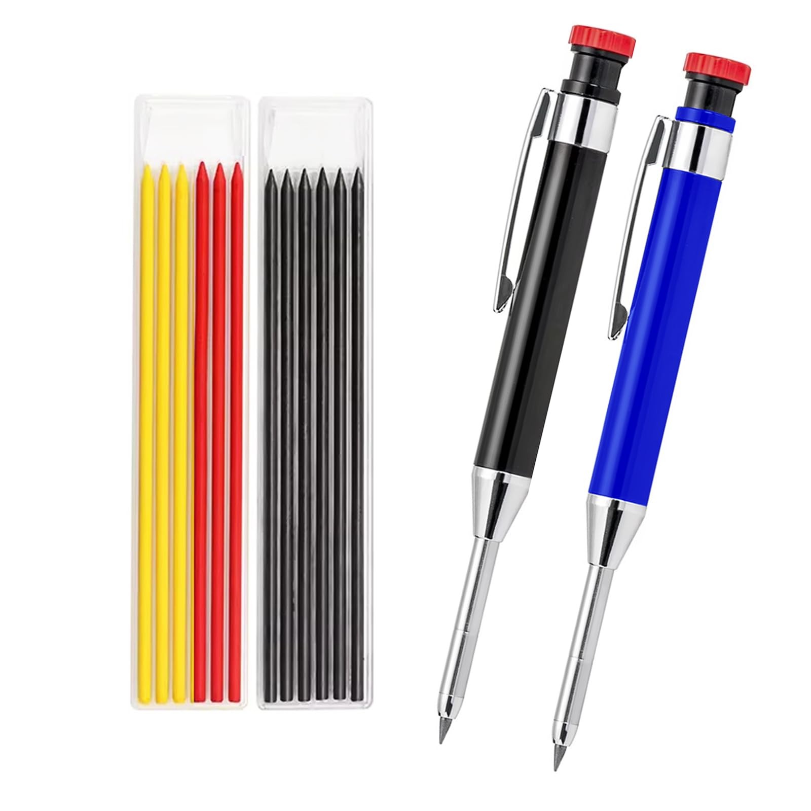 NORTOOOLS 2-Pack Carpenter Pencils with Built-in Sharpener, Heavy Duty Carpen…