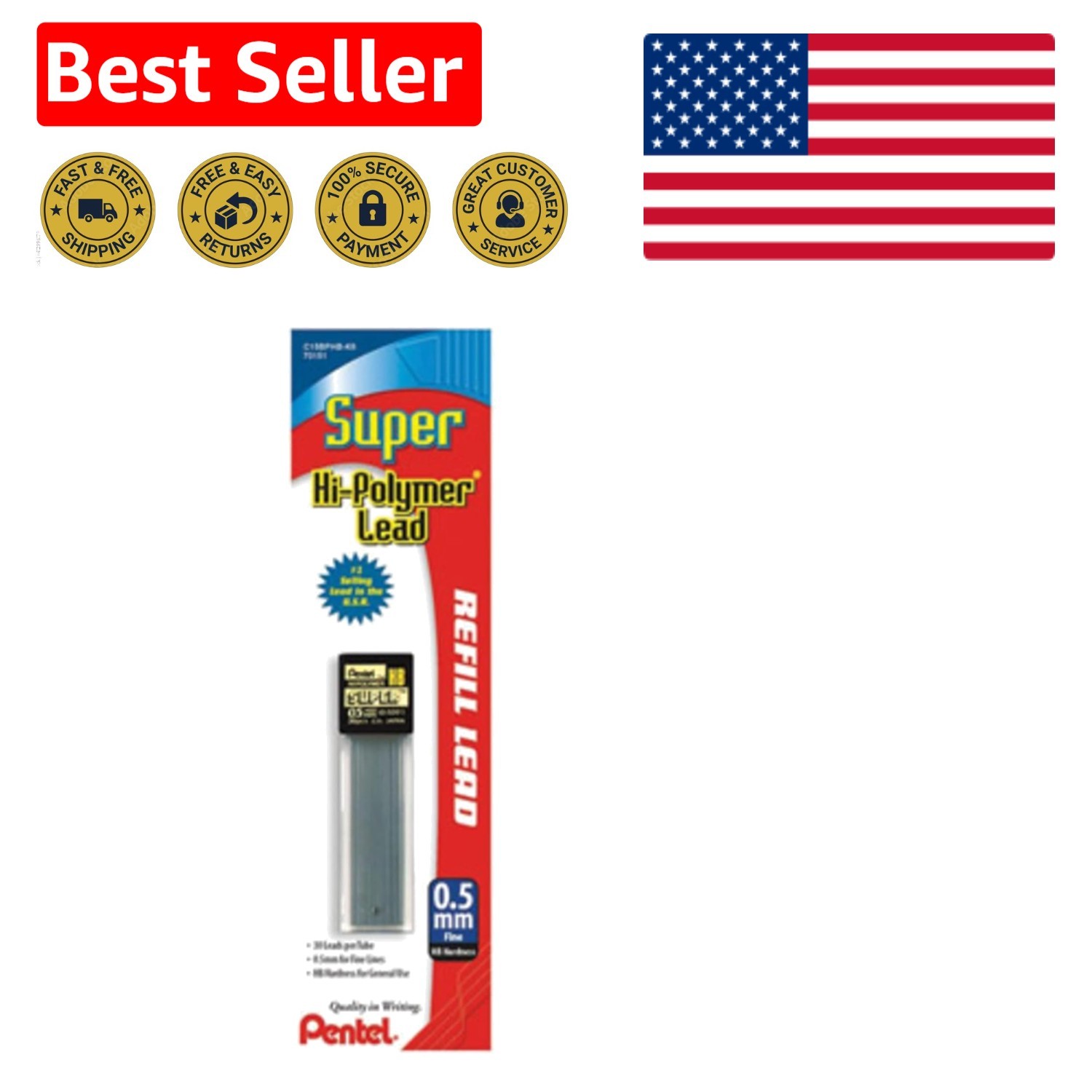 30-Count Super Hi-Polymer HB Lead Refill 0.5mm – Break-Resistant Performance