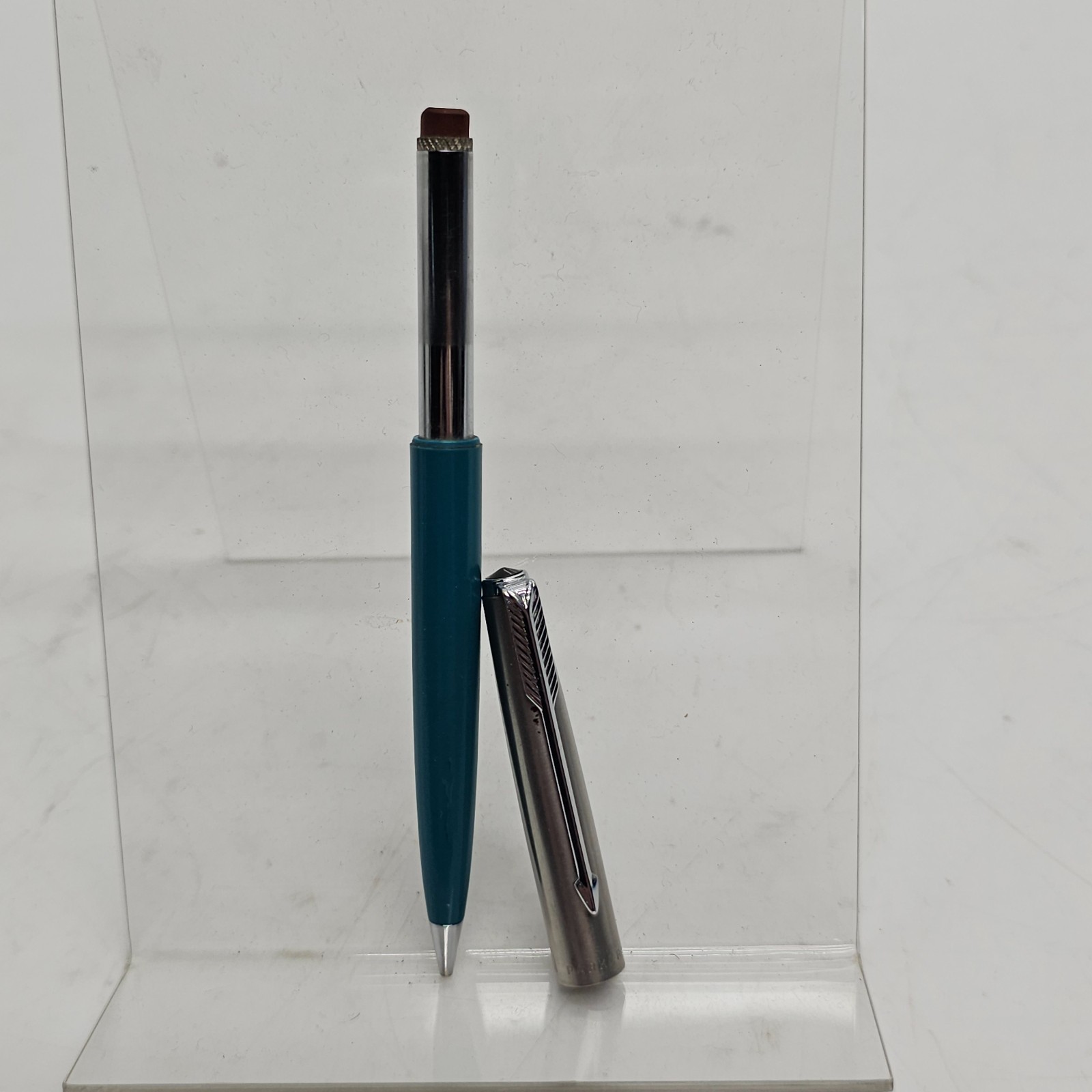 Vintage Parker Mechanical Pencil Teal & Stainless Steel Click Action Made in USA