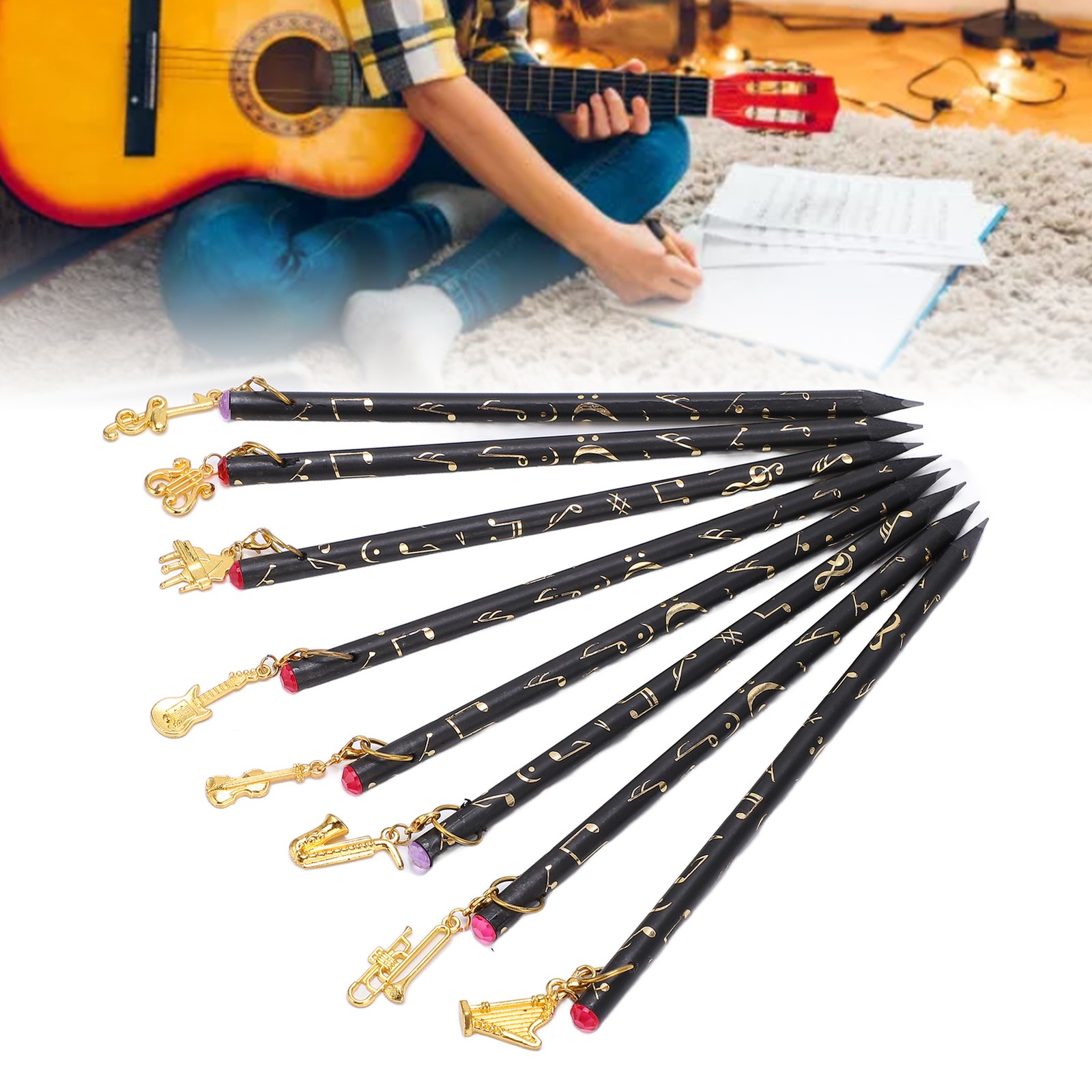 8Pcs Music Pencil Musical Note Stationery Set Kit With Pendant For Painting