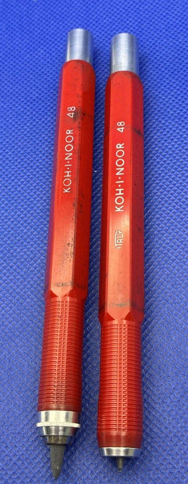 2 Vintage Koh-I-Noor Mechanical Technical Clutch Pencil #48 Red Jumbo Italy