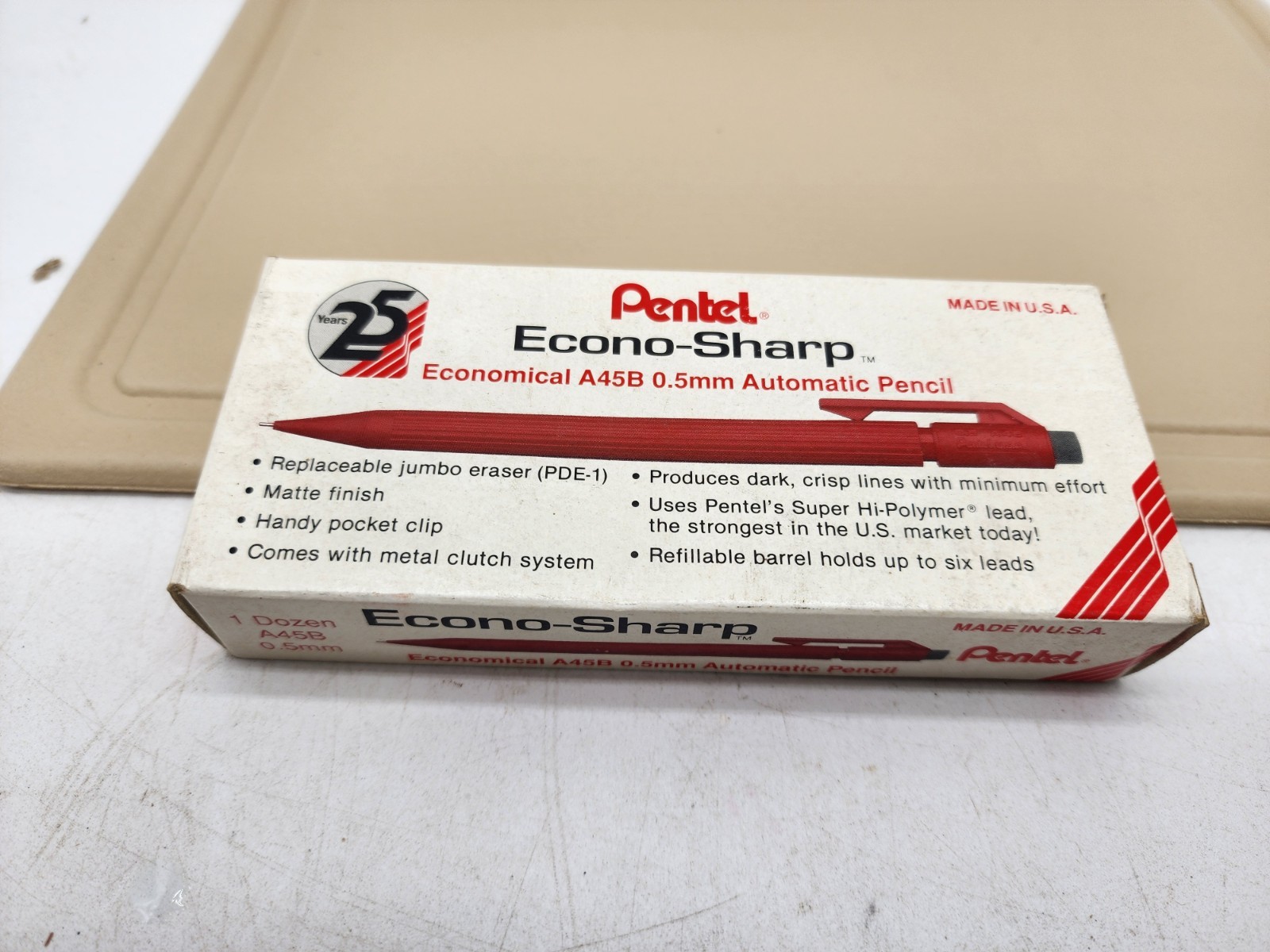 ONE DOZEN Pentel Econo-Sharp A45B 0.5mm Automatic Pencil Red Barrel Grey Eraser