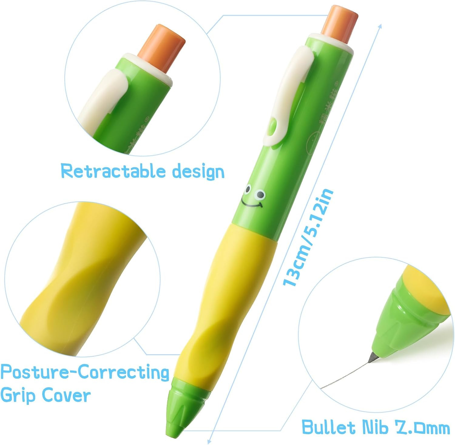 Thick Mechanical Pencil for Kids, Smile Handwriting Pencil with Non-Slip Grip &