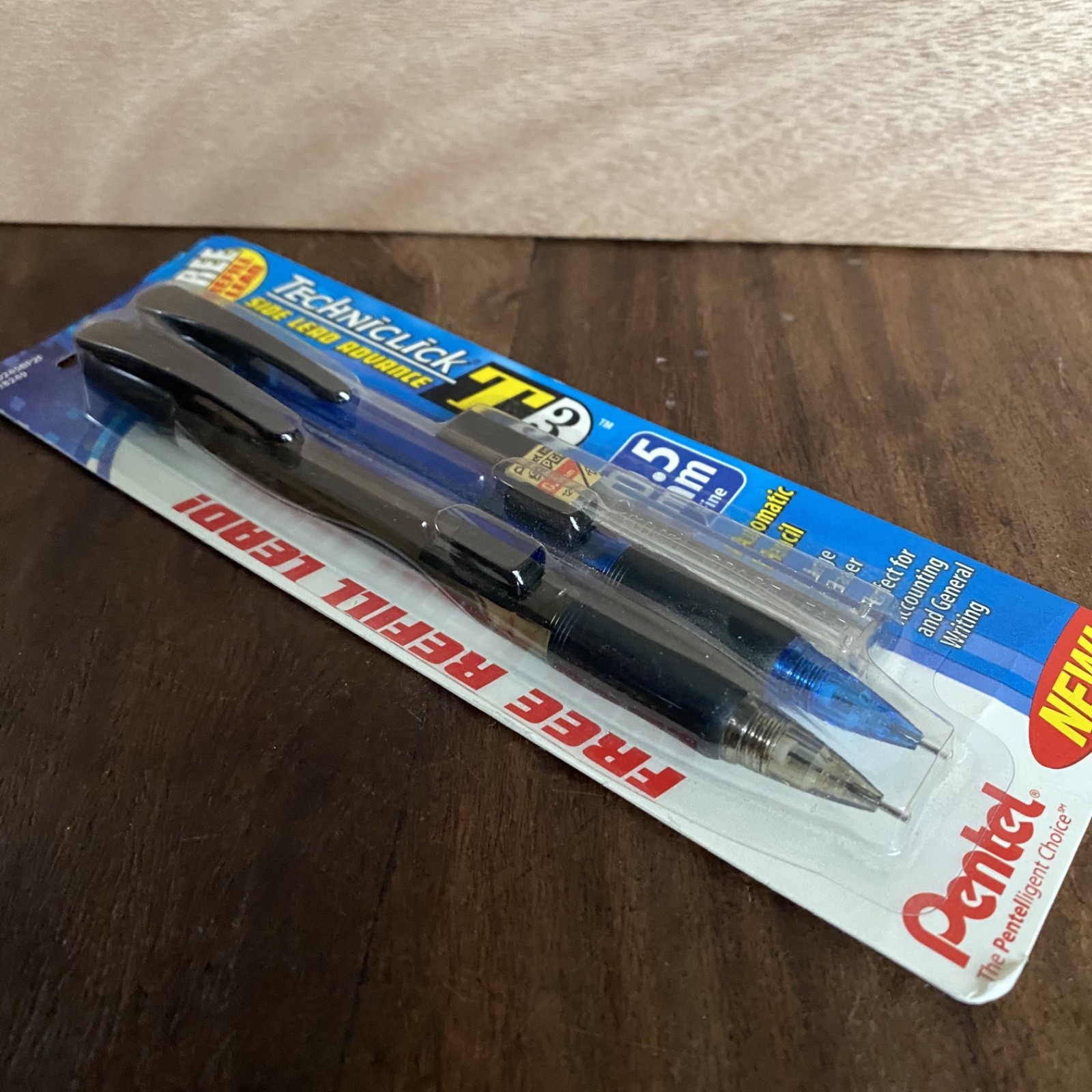New Pentel Techniclick T3 Mechanical Pencils 0.5mm Black Blue 2 Pack w/ Lead